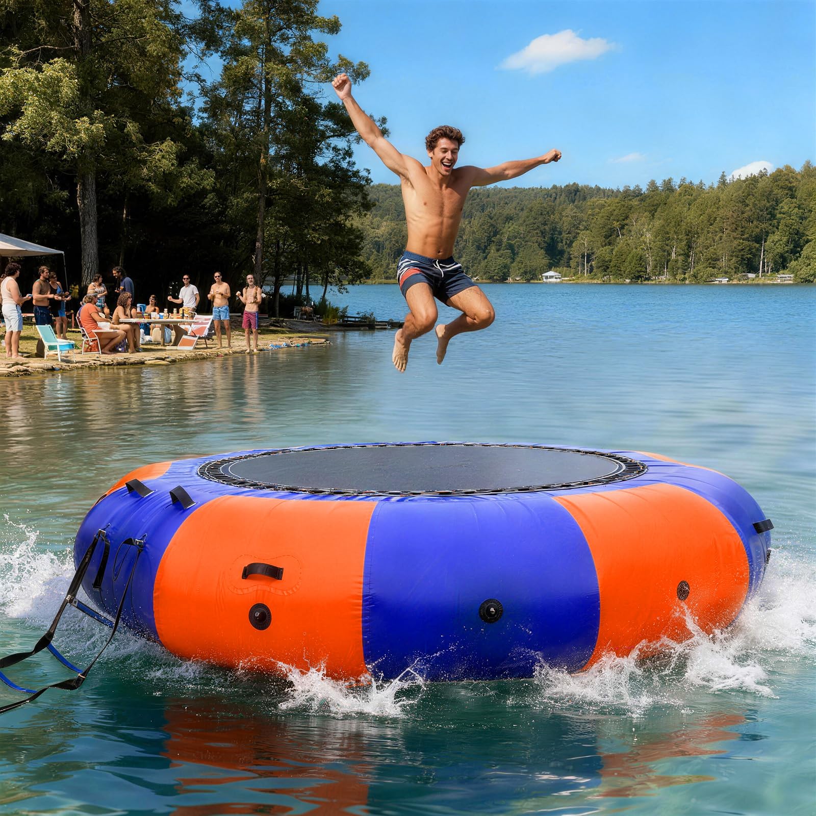 Inflatable Water Trampoline 10Ft Recreational Water Bouncer with Rope Ladder for Lake, Pools