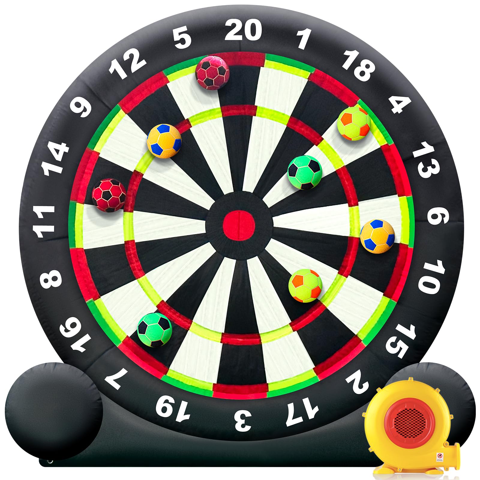 OZIS 10Ft Tall Giant Inflatable Soccer Ball Darts Board with 8pcs Soccer Ball & 350W Blower - Support Frame for Kick Dartboard Sport Game for Outdoor Backyard Active Play for Kids and Adults
