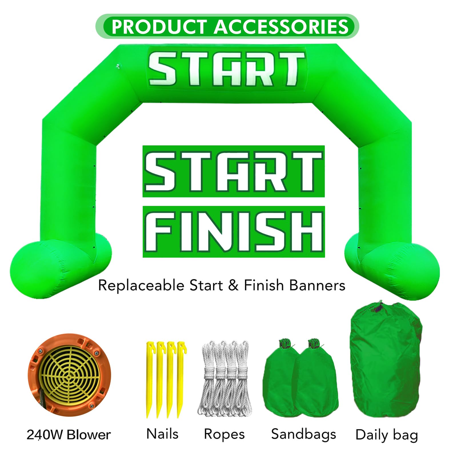 20Ft Inflatable Arch with Start Finish Banner and T-Shaped Base for Races and Events