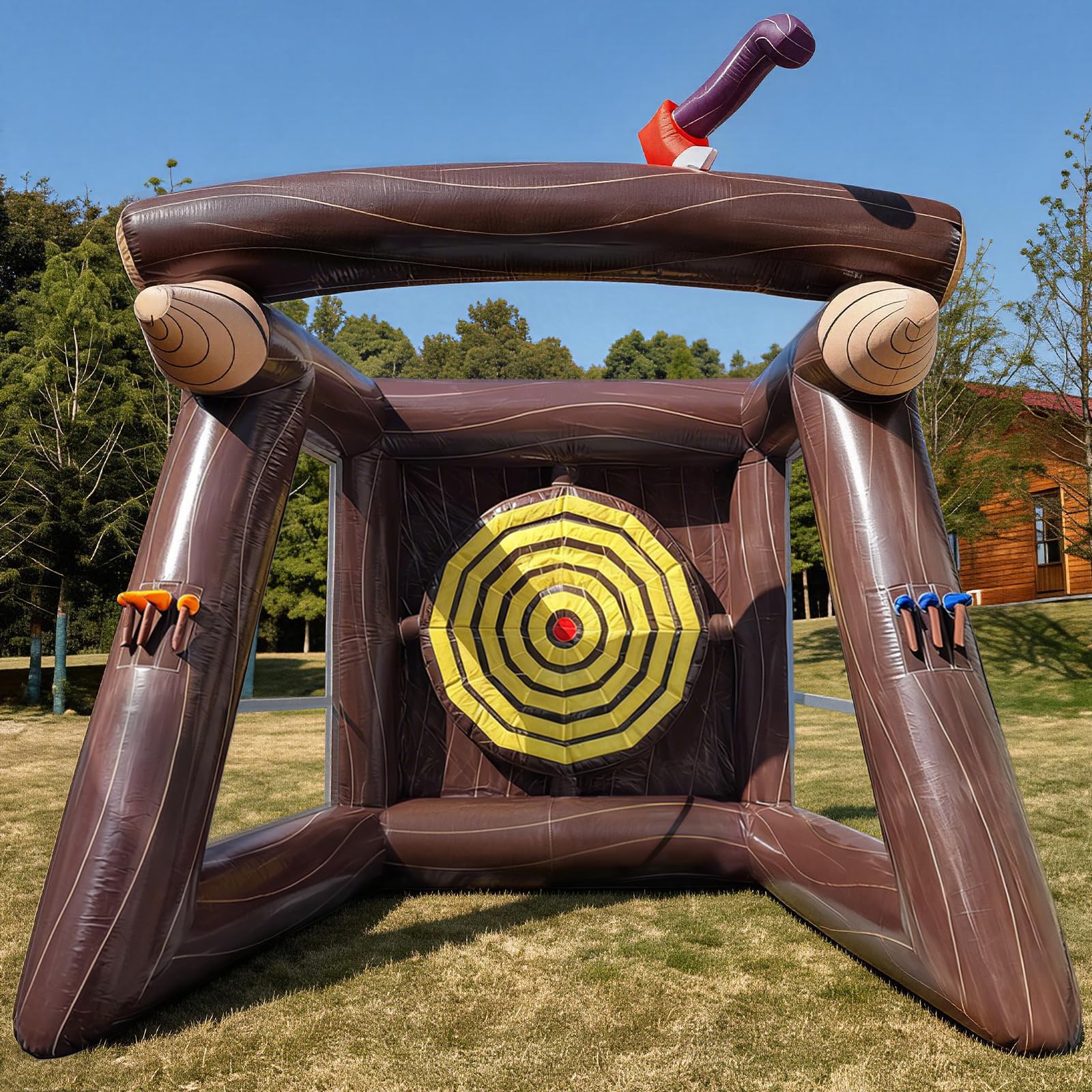 PVC Inflatable Axe Throwing Target Dart Board 12x10x14.5Ft Ball Toss Game with 8 Axes + 6 Balls
