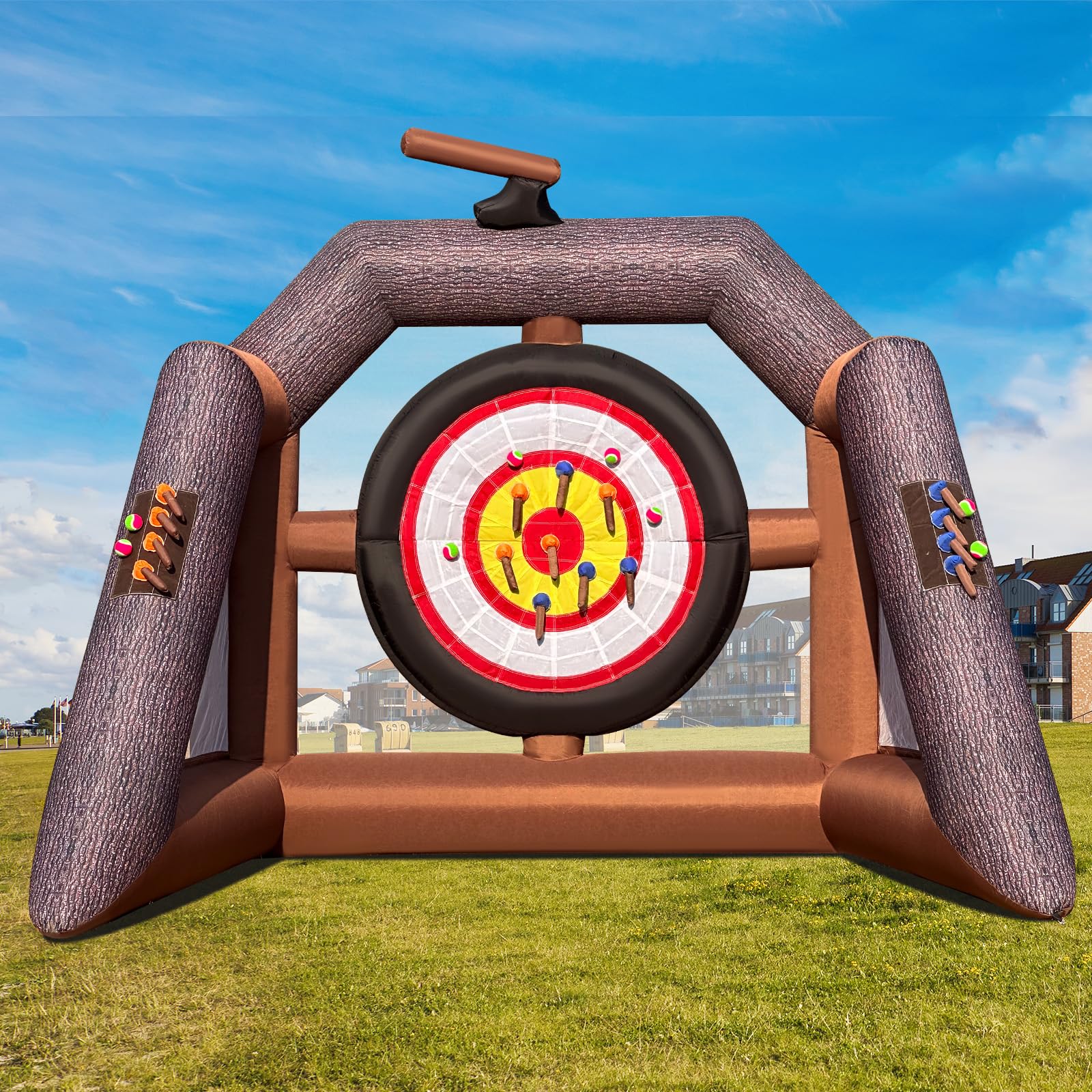 Inflatable Axe Throwing Game Inflatable Ball Toss Target Dart Board with 16 Axes+8 Balls