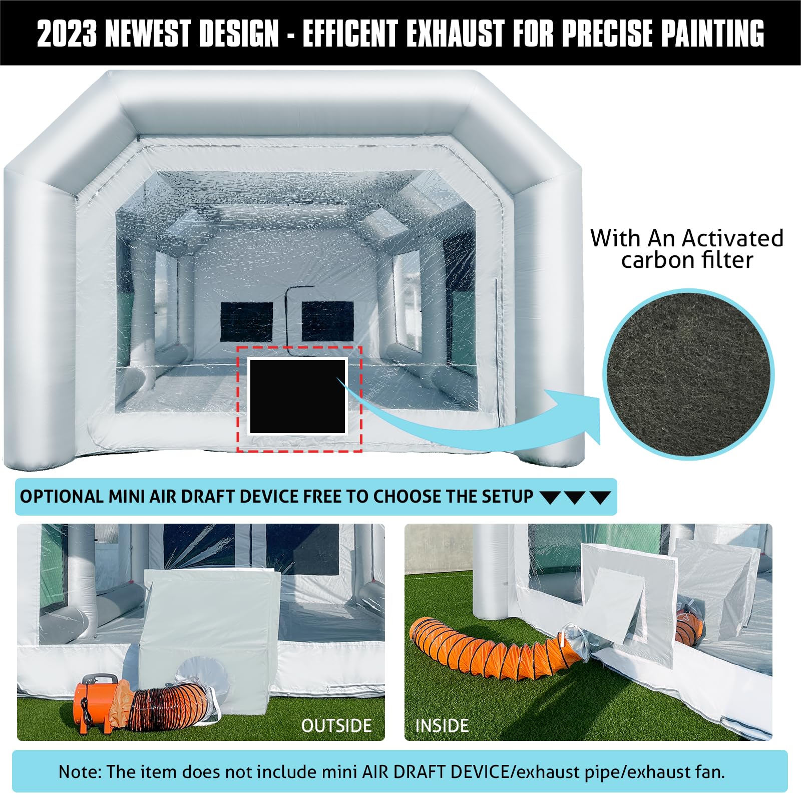 WARSUN 30x20x13Ft Inflatable Paint Booth with Oversized EPA Registered Filters, Upgraded Inflatable Spray Booth with Blowers 950W+750W More Durable Portable Paint Booth Tent for Cars