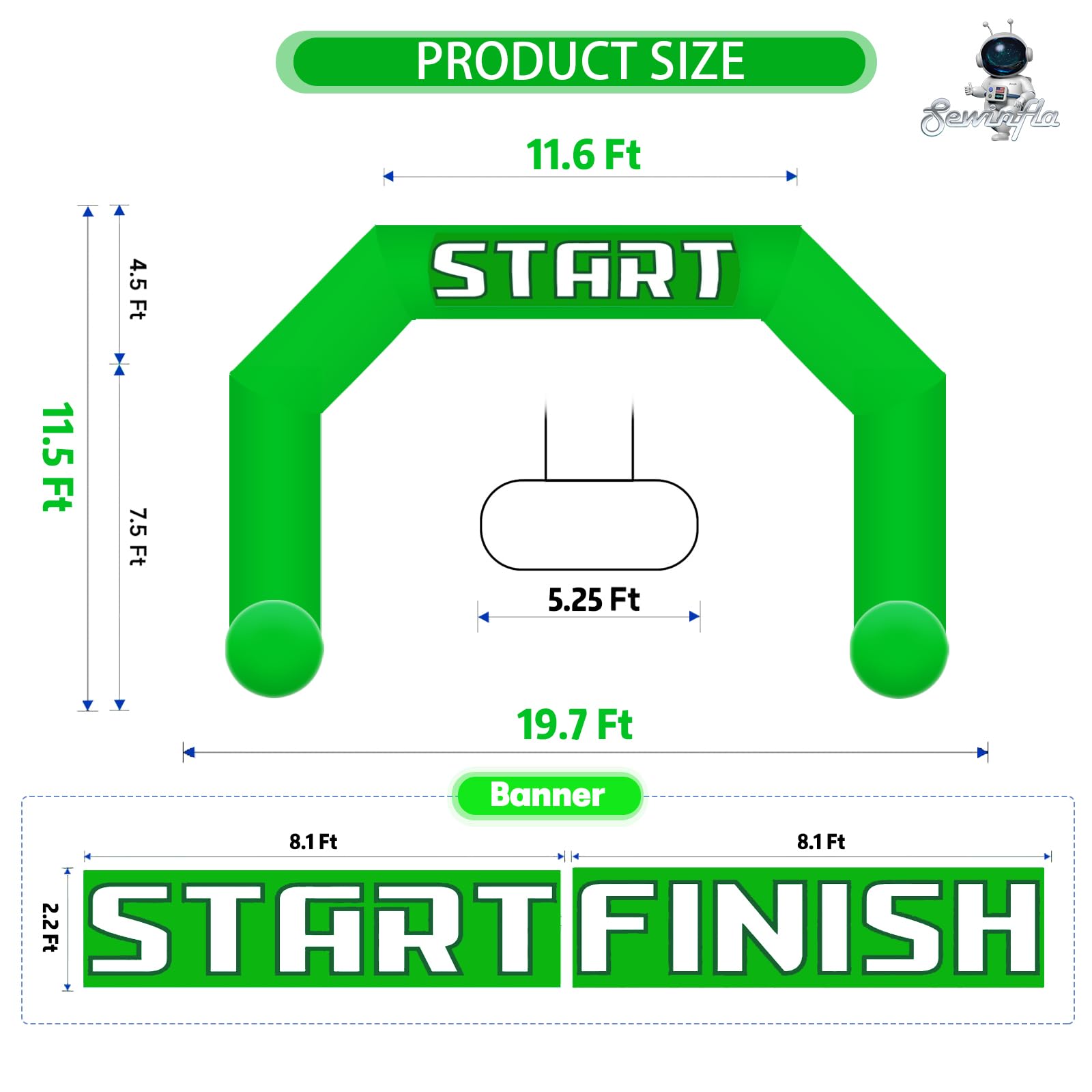 20Ft Inflatable Arch with Start Finish Banner and T-Shaped Base for Races and Events