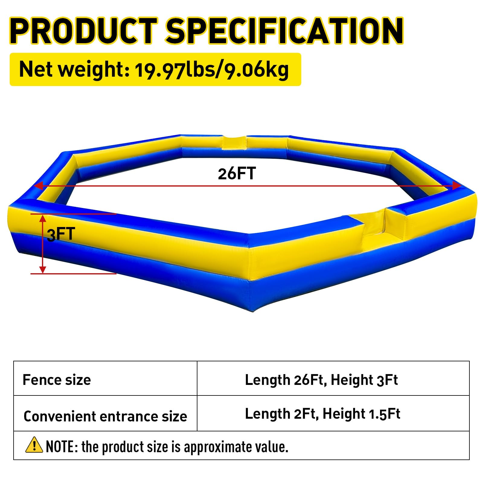 Warsun Blue & Yellow Portable Gaga Ball Pit With Built-In Blower 150w- 20ft -26ft