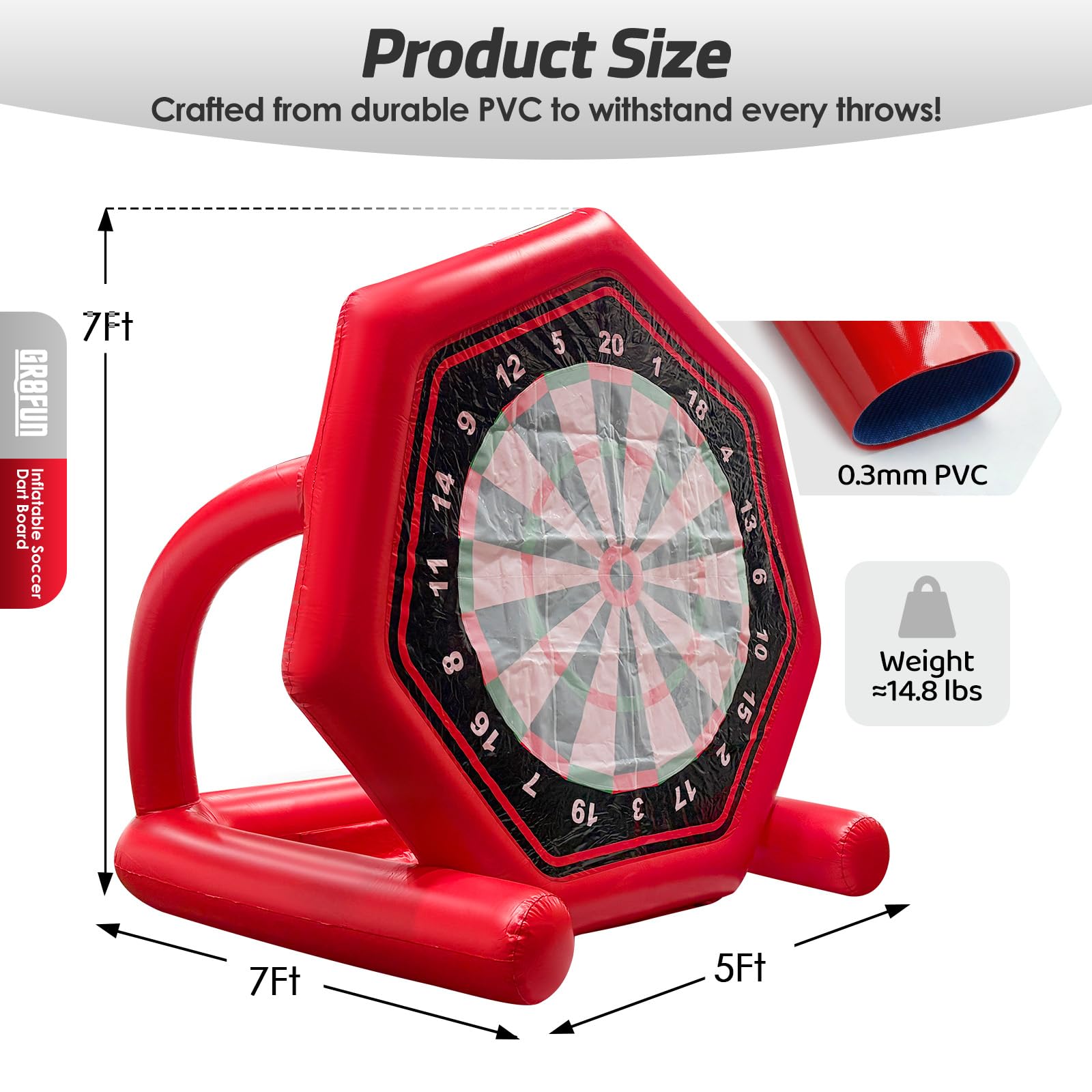 2-in-1 Inflatable Soccer Dart Board Game, 7FT Heavy-Duty PVC Soccer Dart Target for Outdoor Fun