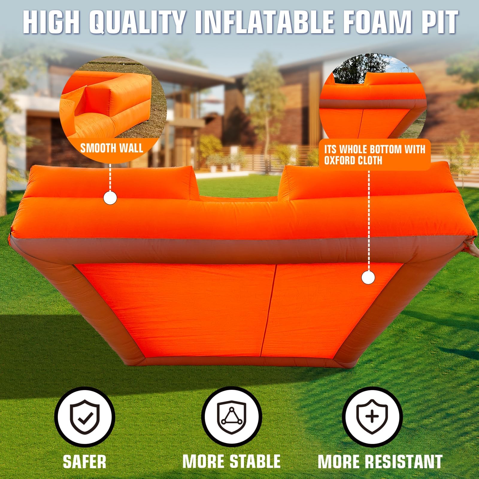 WARSUN 15'x15' Inflatable Foam Pit for Parties - Blue/Orange