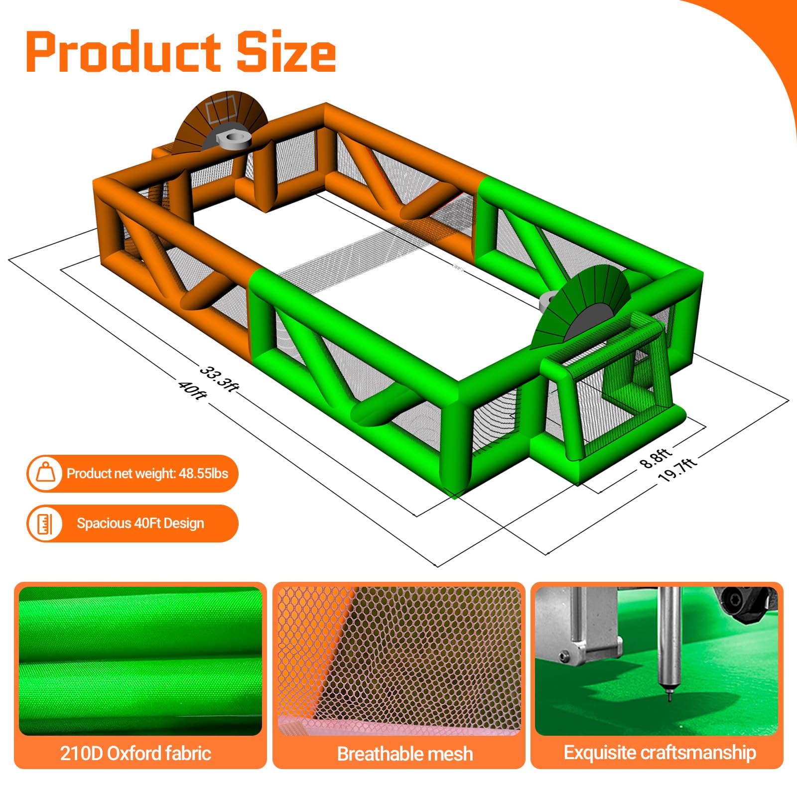 OZIS Giant 40Ft Inflatable Sports Court with 680W Blower Outdoor Portable 3-in-1 Basketball