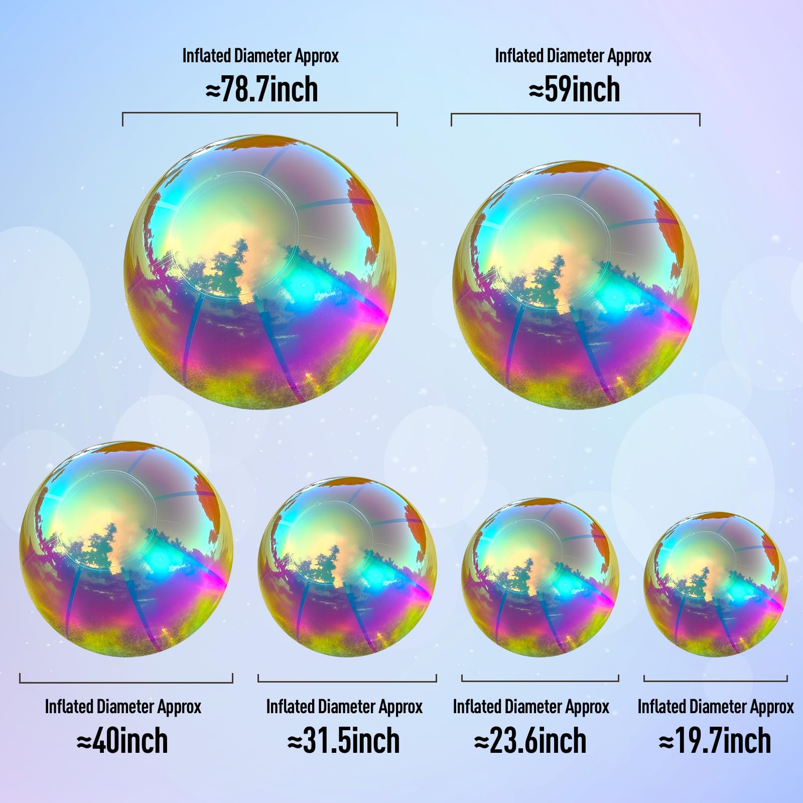 Inflatable Mirror Ball Airtight Big Shiny Balls with Air Pump for Event Decoration - Choose Color & Size