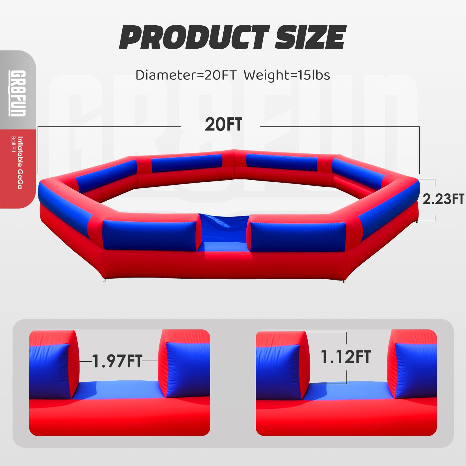 Inflatable Gaga ball Court 20Ft Portable Gaga Ball Pit for Indoor Outdoor Sport Games