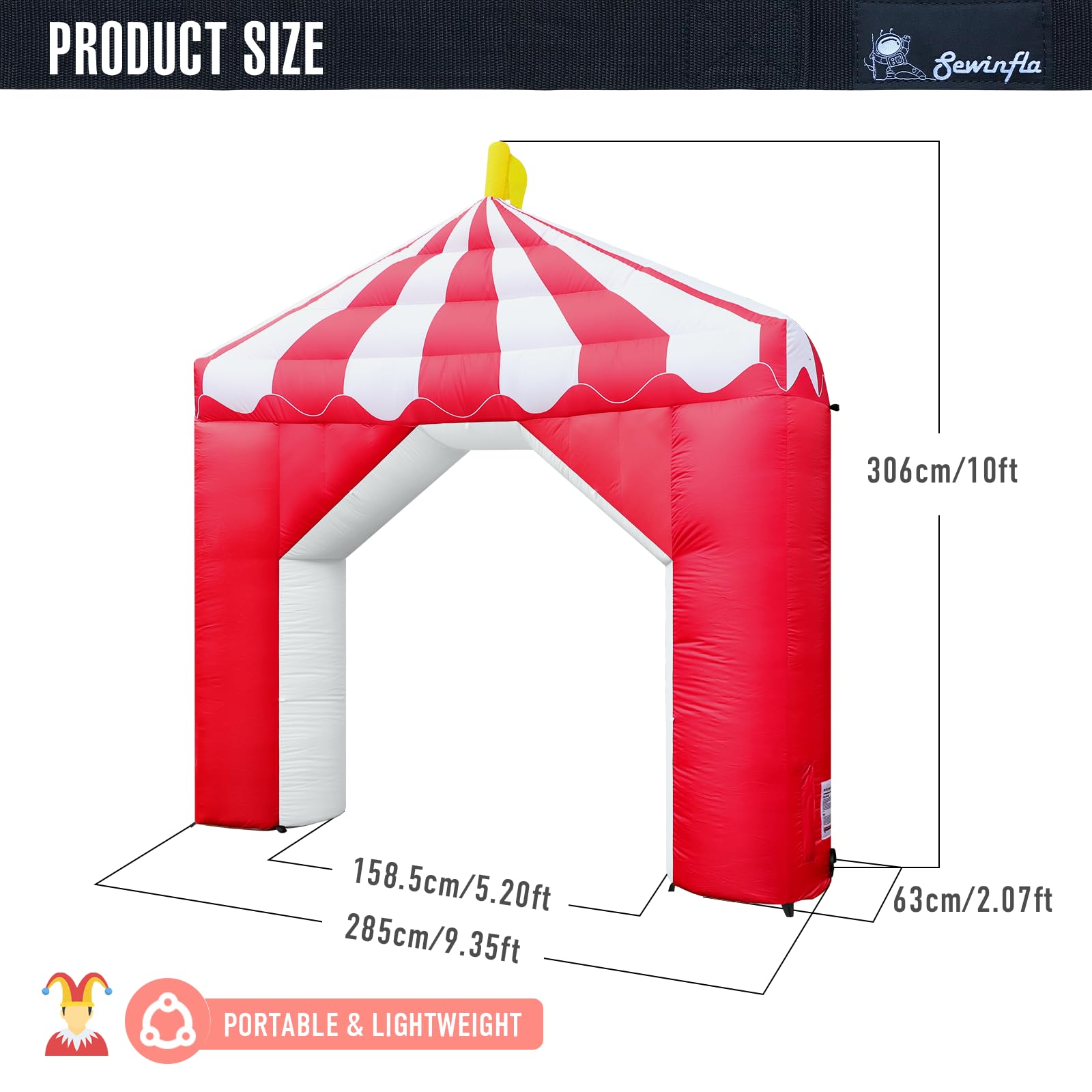 10FT Circus Inflatable Arch with LED Lights & Built-in Blower, Carnival Decoration for Parties, Birthdays & Outdoor Events