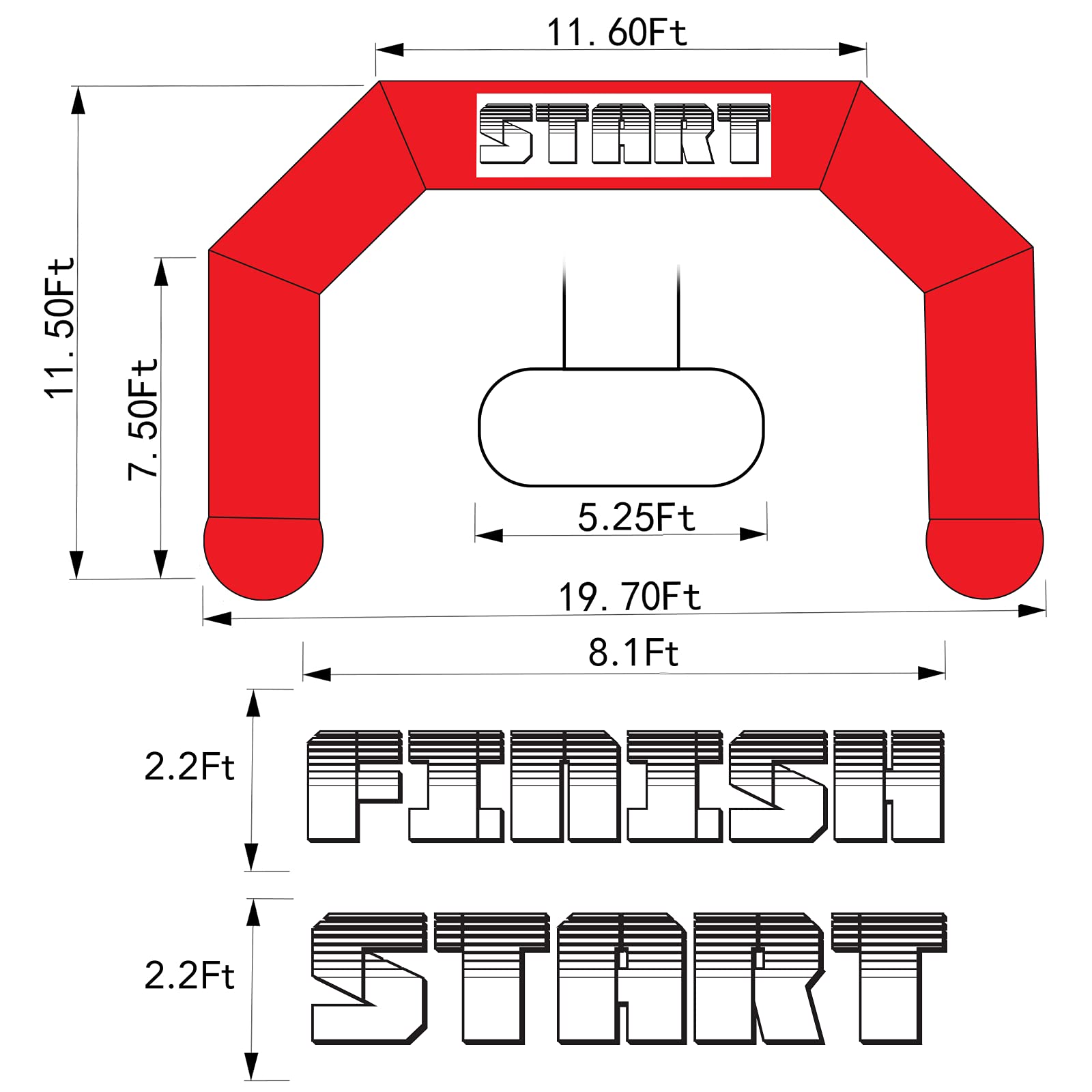 20Ft Inflatable Arch with Start Finish Banner and T-Shaped Base for Races and Events
