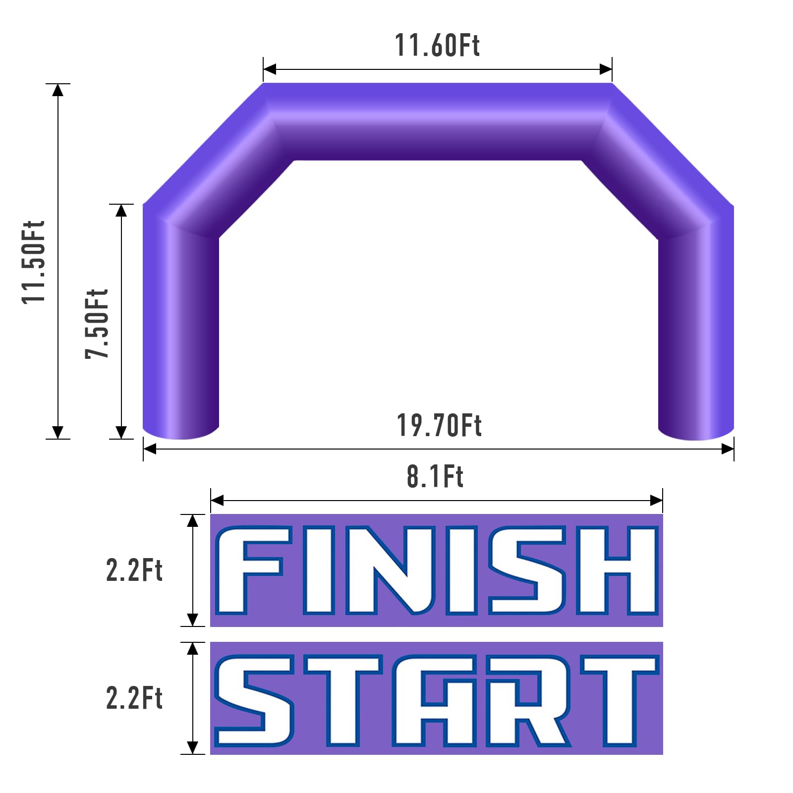 20Ft Inflatable Arch with Start Finish Line Banners & Blower for Races and Events
