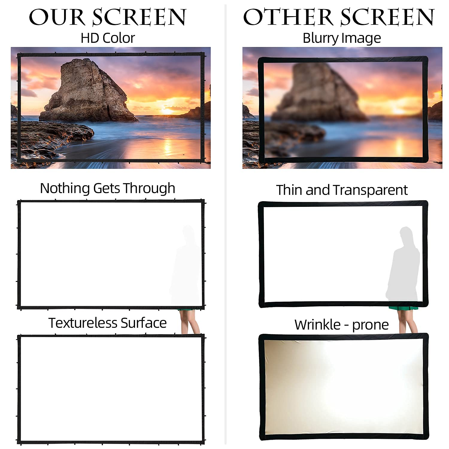 WARSUN Portable Movie Screen 120 Inch Projection Screen 16:9 HD Support Double Sided Projection, Movie Screen for Home Theater Outdoor Indoor
