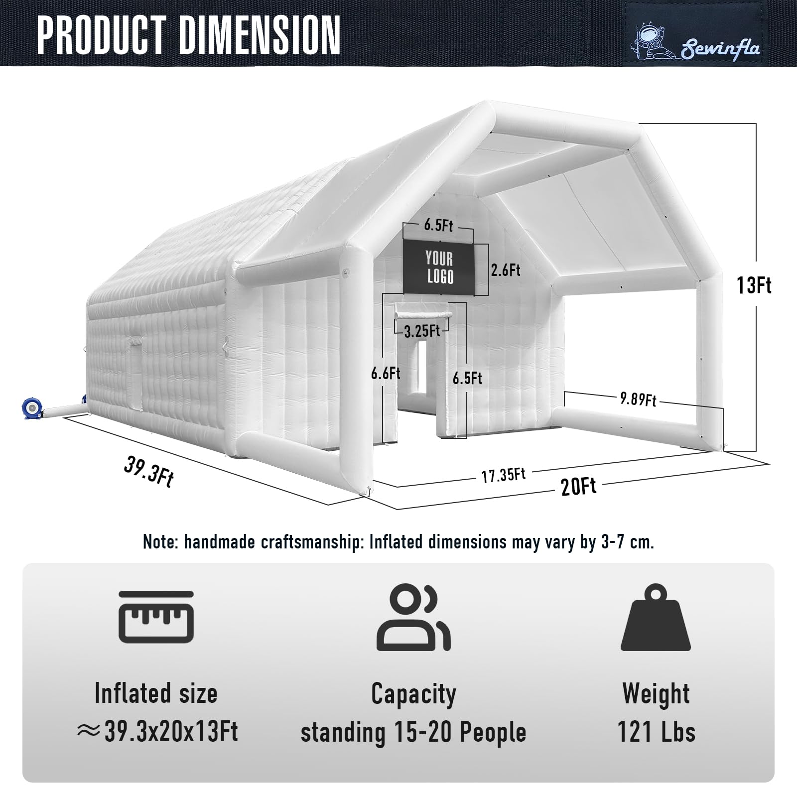 39x20x13Ft Inflatable Nightclub Tent with Gazebo, Dual Side Doors & Logo Area