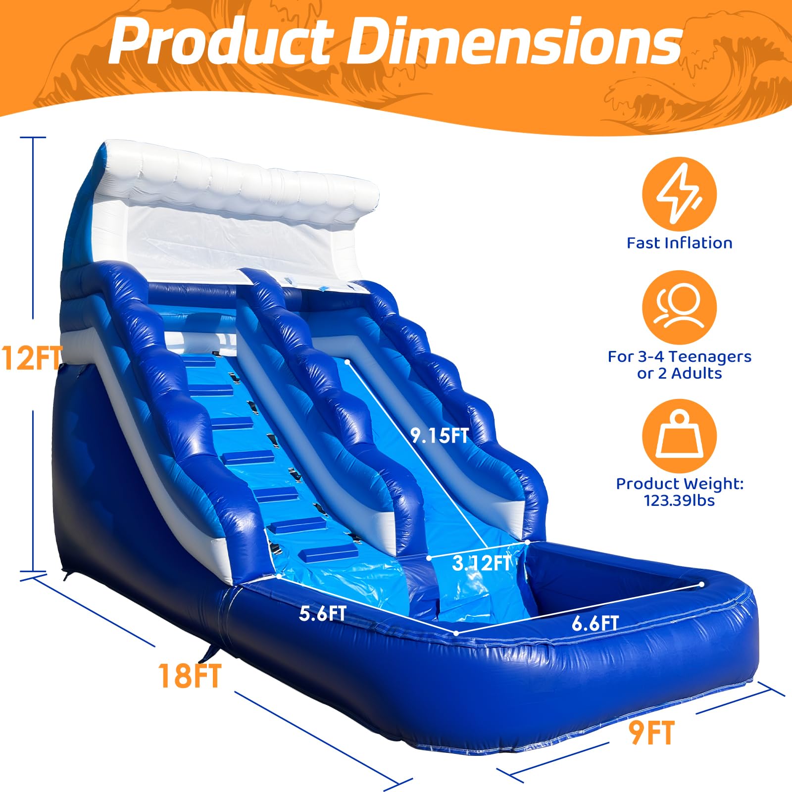 Inflatable Water Slide Commercial Grade PVC with Detachable Slide Climbing Ladder and Pool, Giant Inflatable Wet Dry Use