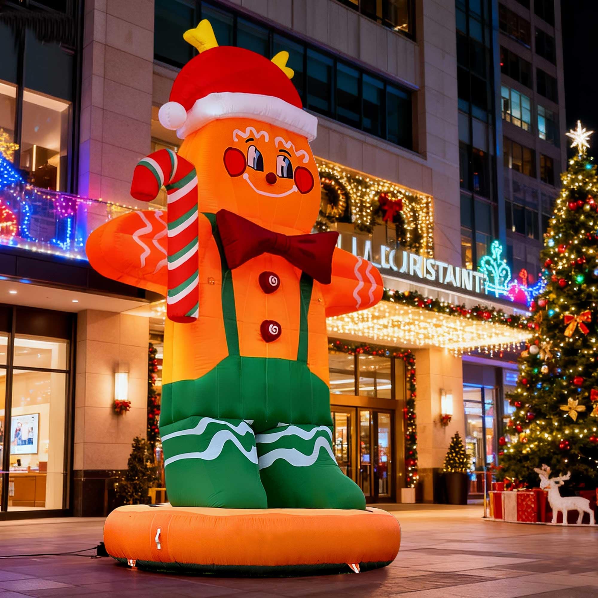 Giant 23Ft Inflatable Gingerbread Man Christmas Decorations with Blower and PVC Base