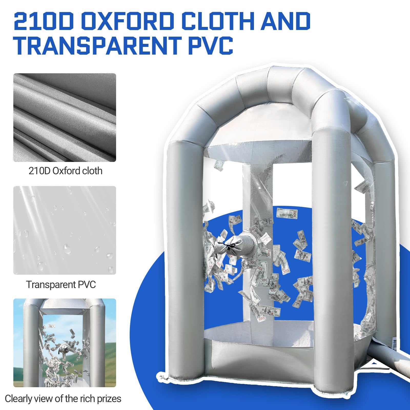 Inflatable Cash Cube Booth 5.2x5.2x8.2FT with Built-in Blower,Inflatable Money Grab Machine Booth for Party Business Advertising Promotions