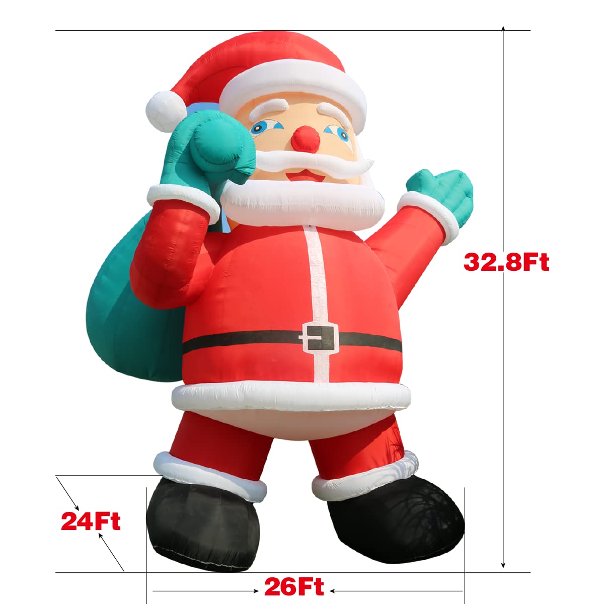 33Ft Giant Premium Inflatable Santa Claus with Blower for Christmas Yard Decoration - No Lights Included
