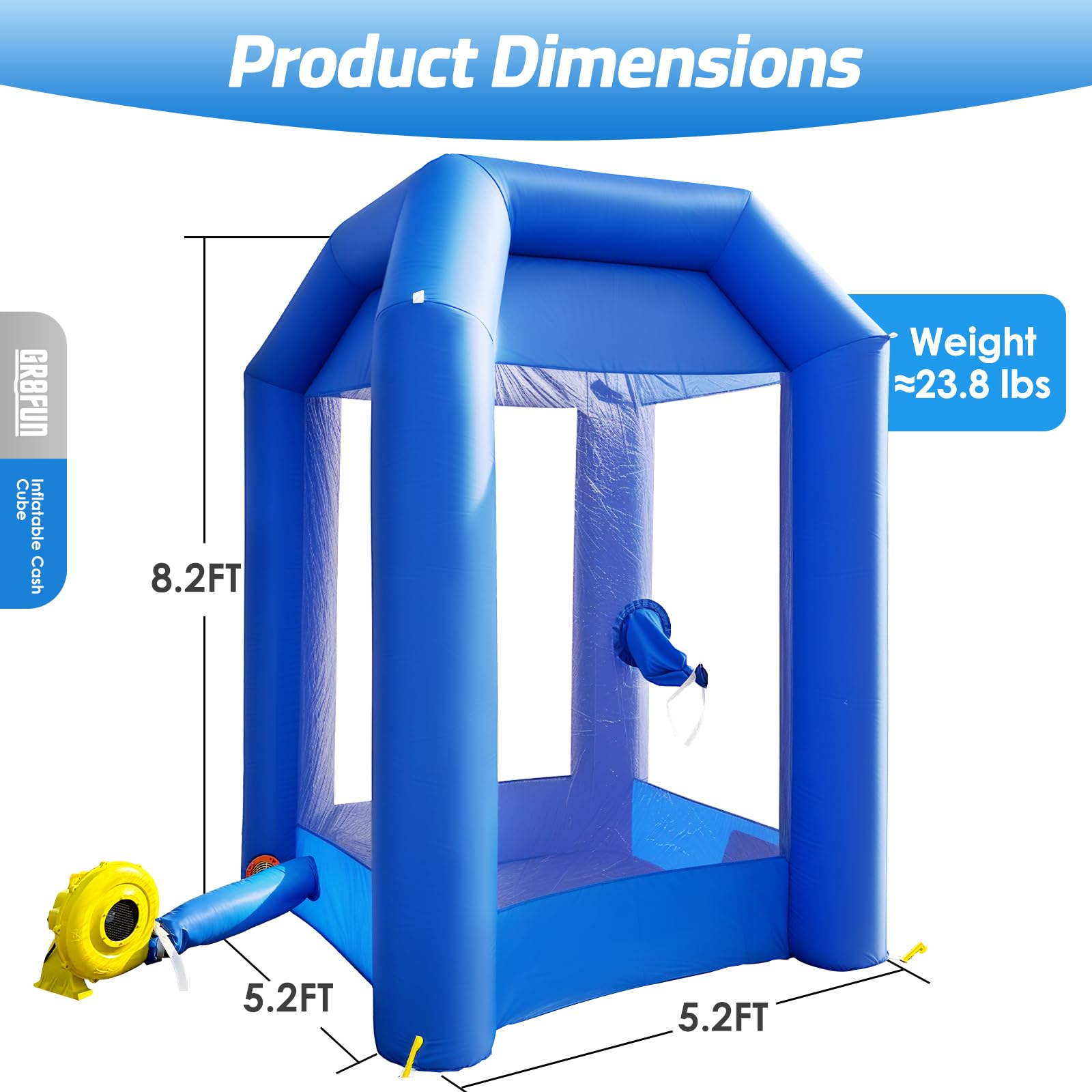 Inflatable Money Blowing Booth 5.2x5.2x8.2FT with 2 Blowers Cash Cube Game for Events