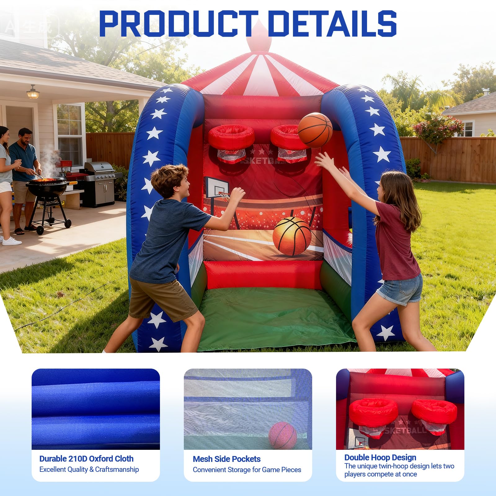 Inflatable Basketball Hoop Shot Game 6.5x6.5x9Ft with Ball and Blower for Parties Carnivals and Family Fun