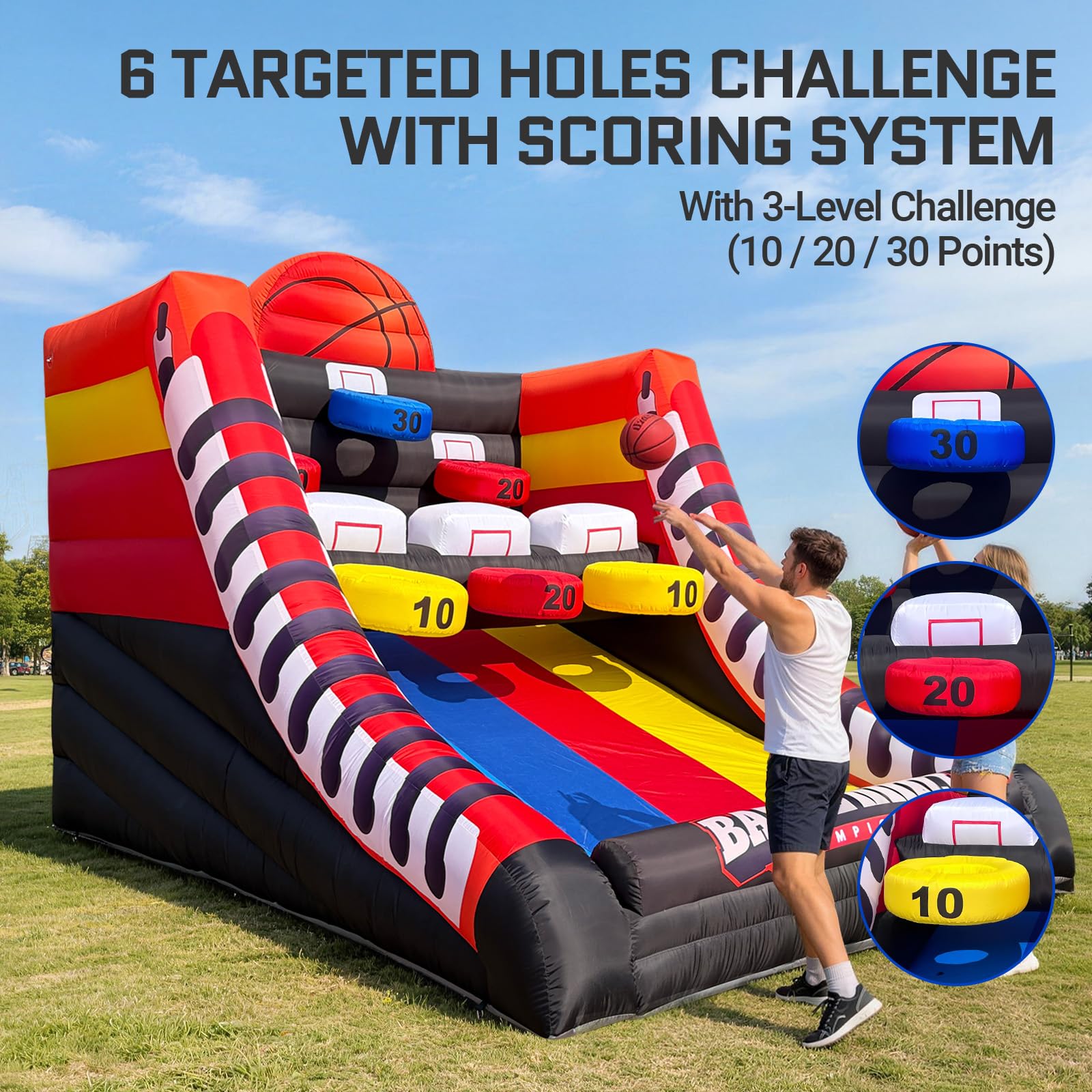 Inflatable Basketball Shootout Game 13x10Ft with 3-Tier Scoring Targets Challenge for Events & Parties