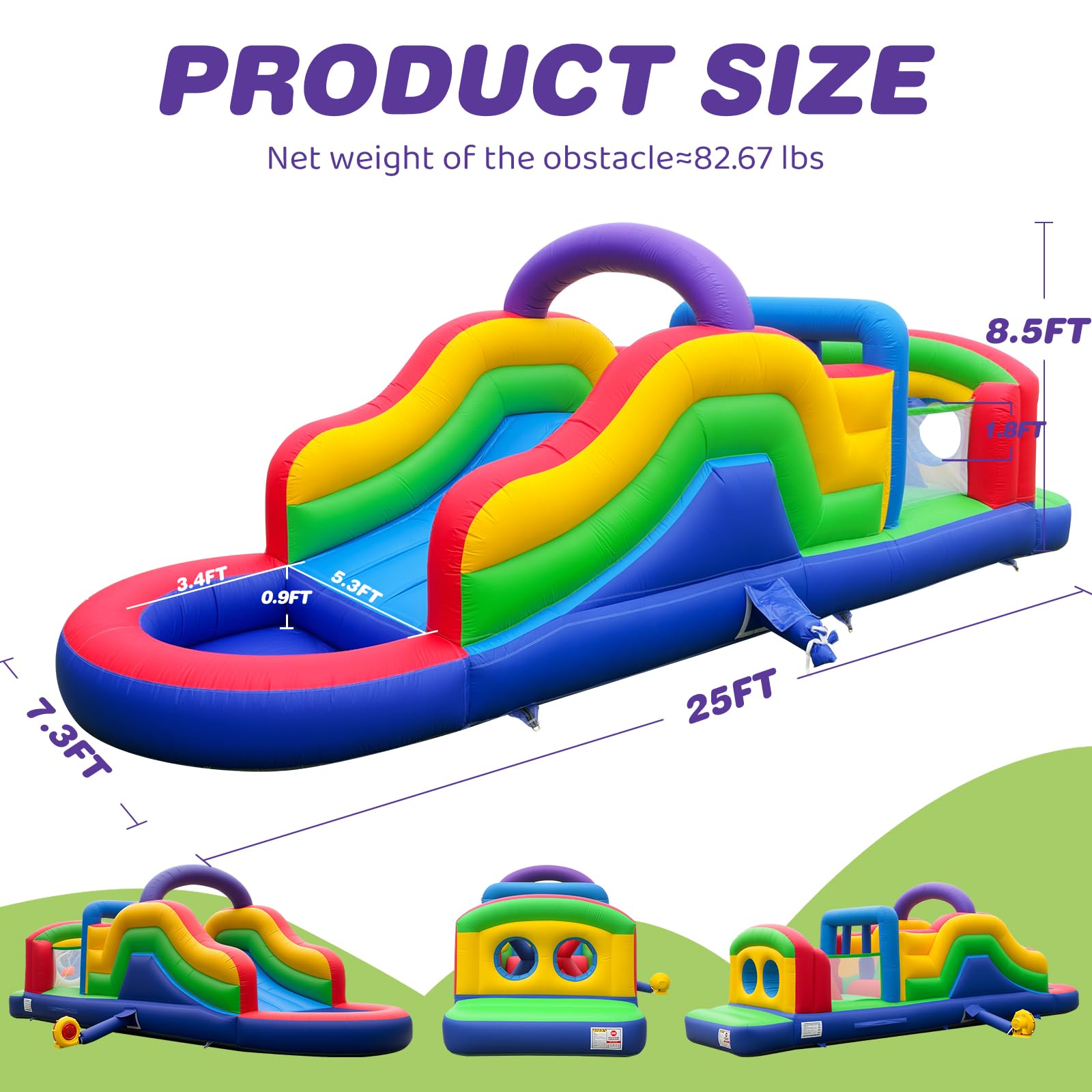 Inflatable Obstacle Course 25FT Bounce House with Blower