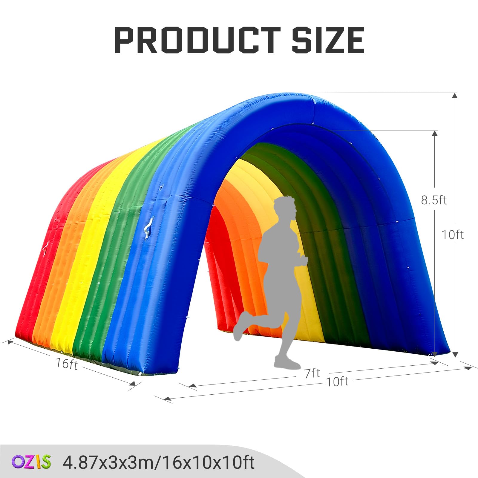 Inflatable Rainbow Tunnel Tent 16x10x10FT Entrance Archway for Events and Festivals