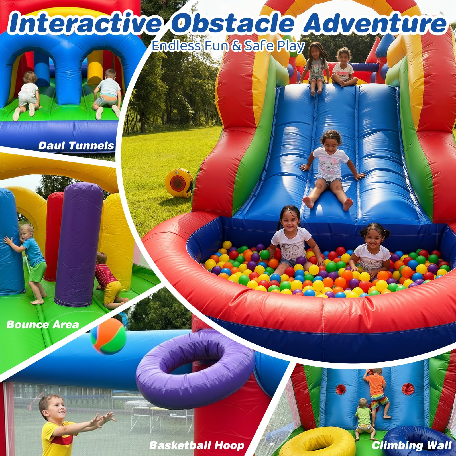 Inflatable Obstacle Course 26FT Castle Bounce House with Blower