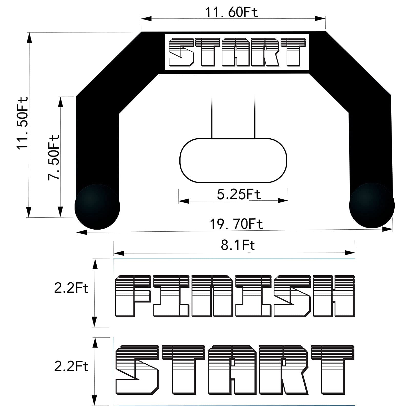 20Ft Inflatable Arch with Start Finish Banner and T-Shaped Base for Races and Events