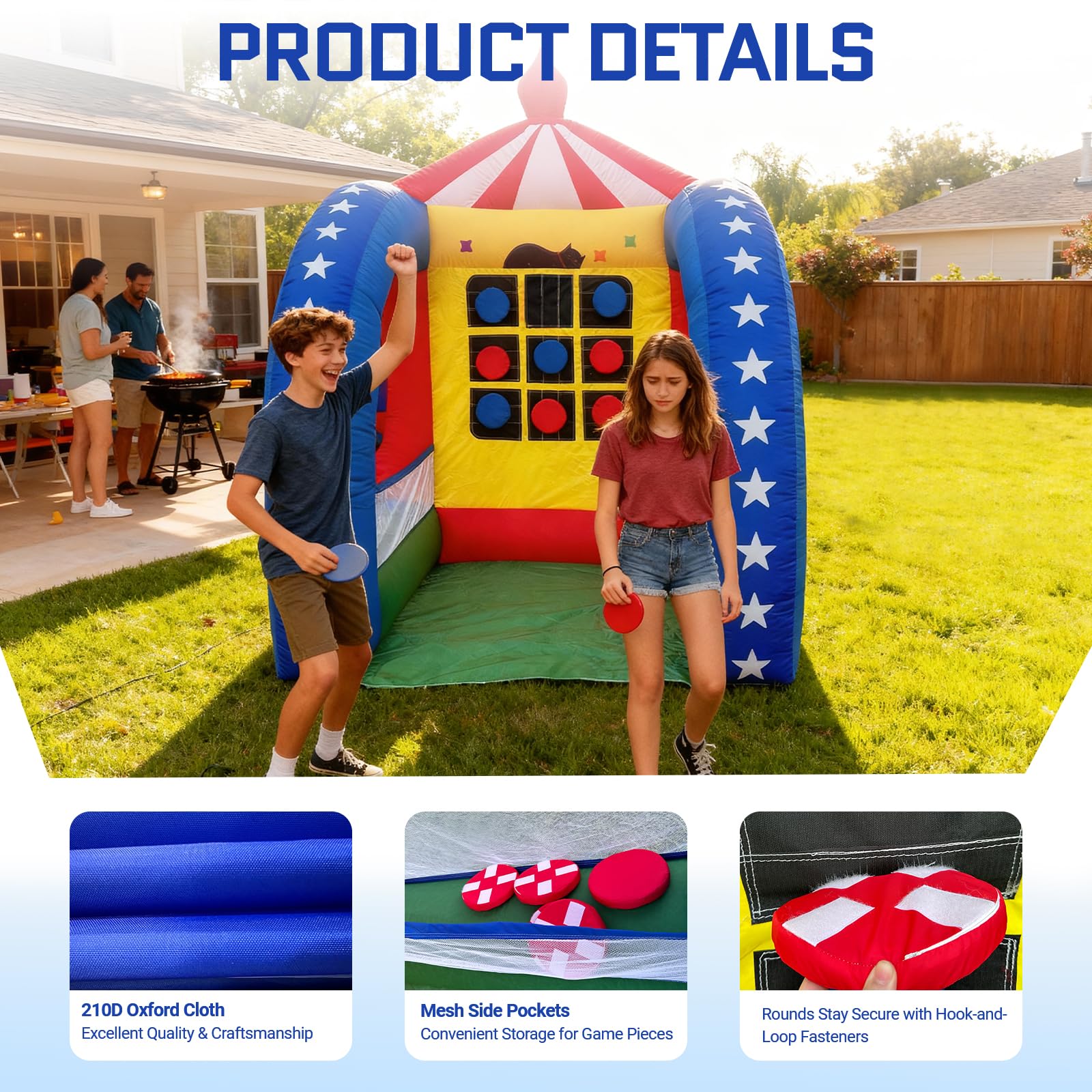 Inflatable Tic-Tac-Toe Game 6.5x6.5x9Ft with Discs and Blower for Parties Carnival and Family Fun