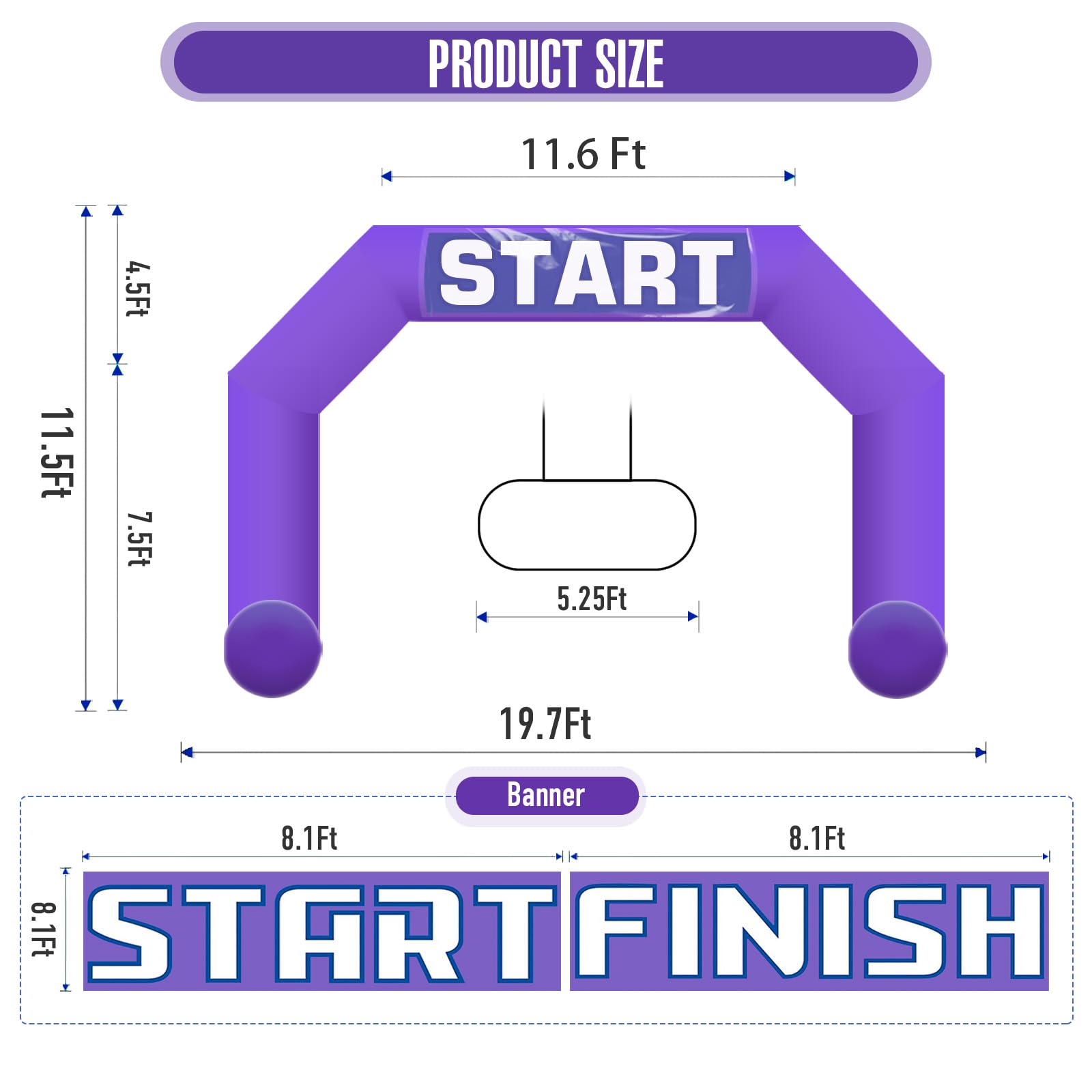 20Ft Inflatable Arch with Start Finish Banner and T-Shaped Base for Races and Events