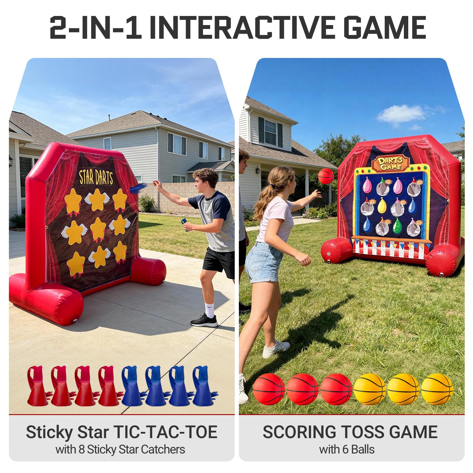 2-in-1 Inflatable Carnival Game with Scoring Toss & Tic Tac Toe 6Ft– Dual Interactive Party Game