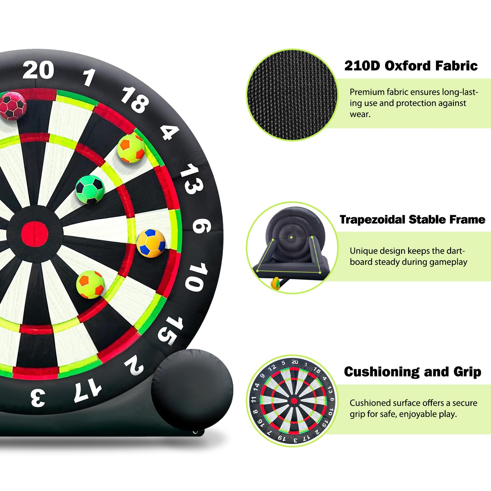OZIS 10Ft Tall Giant Inflatable Soccer Ball Darts Board with 8pcs Soccer Ball & 350W Blower - Support Frame for Kick Dartboard Sport Game for Outdoor Backyard Active Play for Kids and Adults
