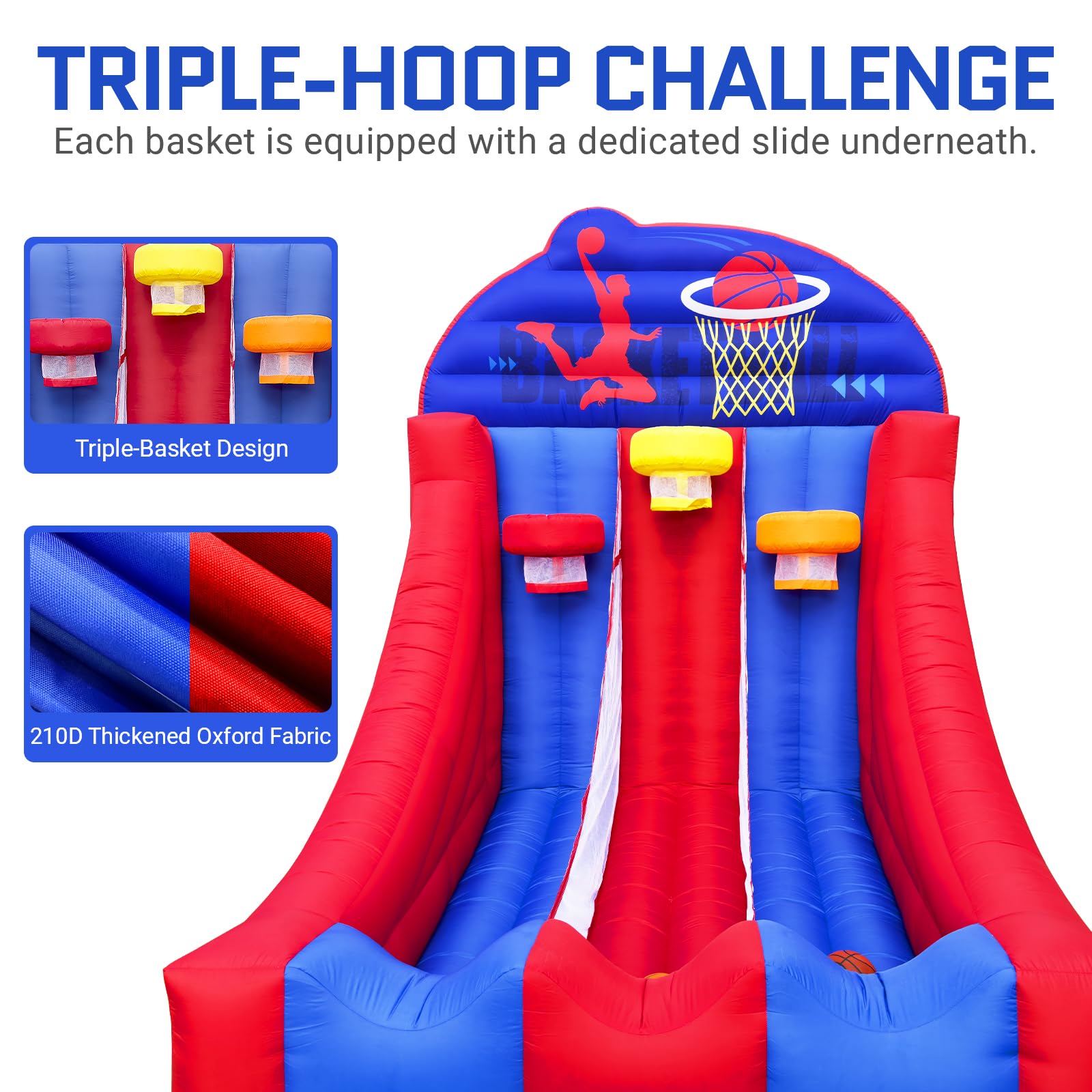 Inflatable 3-Lane Basketball Hoop Game 10x10Ft with 3 Balls for Sports Events