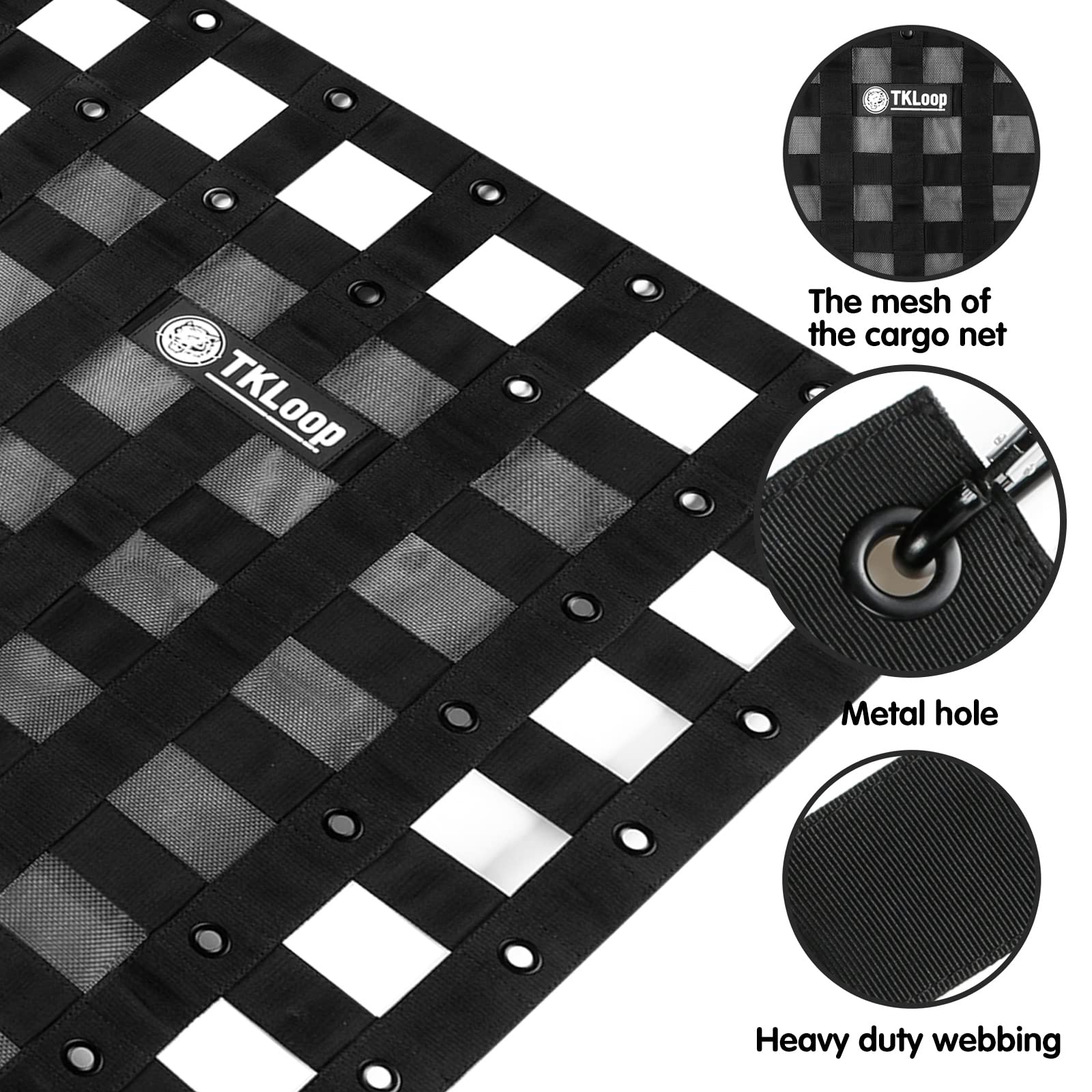 TKLoop Heavy Duty Cargo Net 2.3' x 3.9' with Cam Buckles & Elastic Ropes for Pickup Truck Bed,SUV