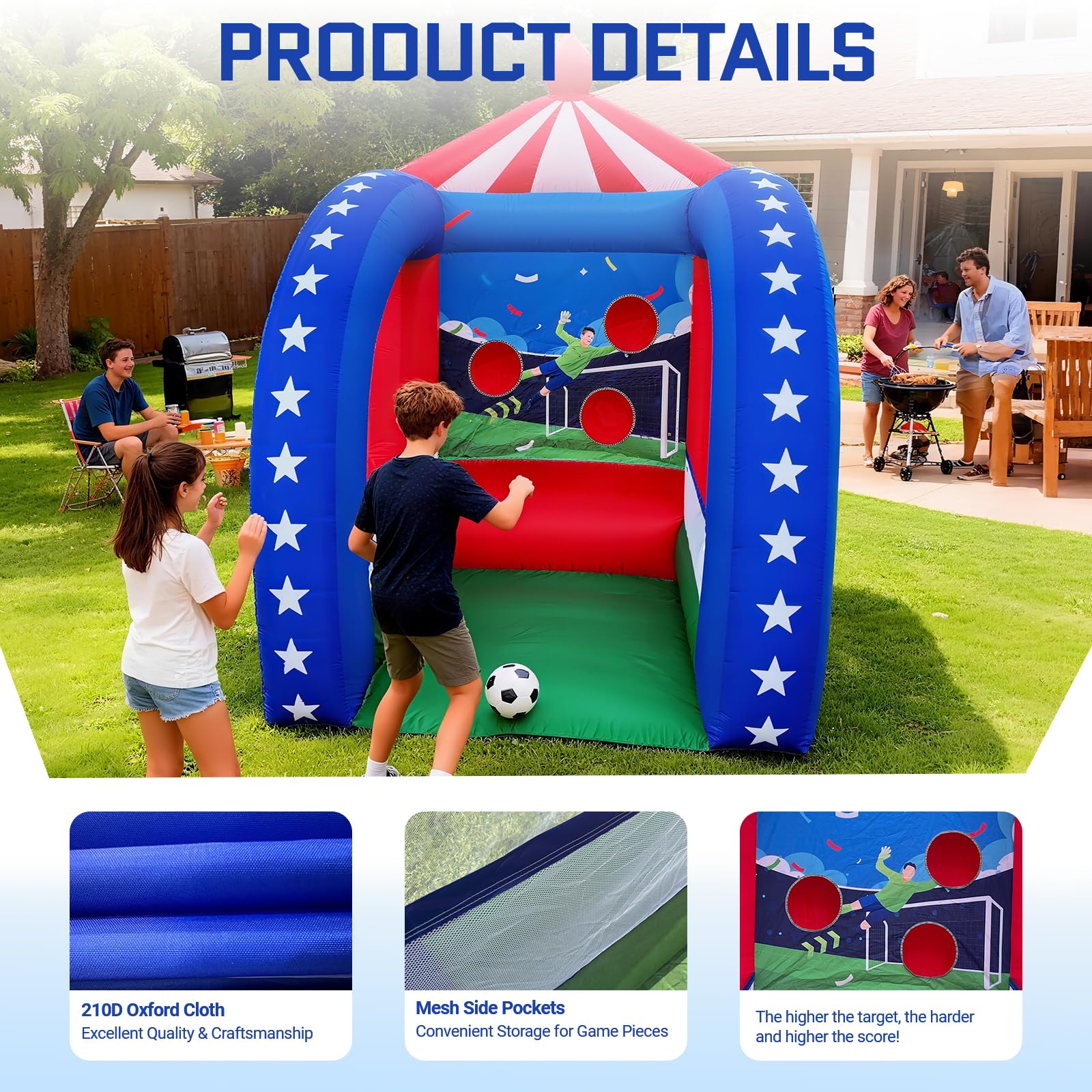 Inflatable Soccer Game 6.5x6.5x9Ft with Ball and Blower for Parties Carnivals and Interactive Games