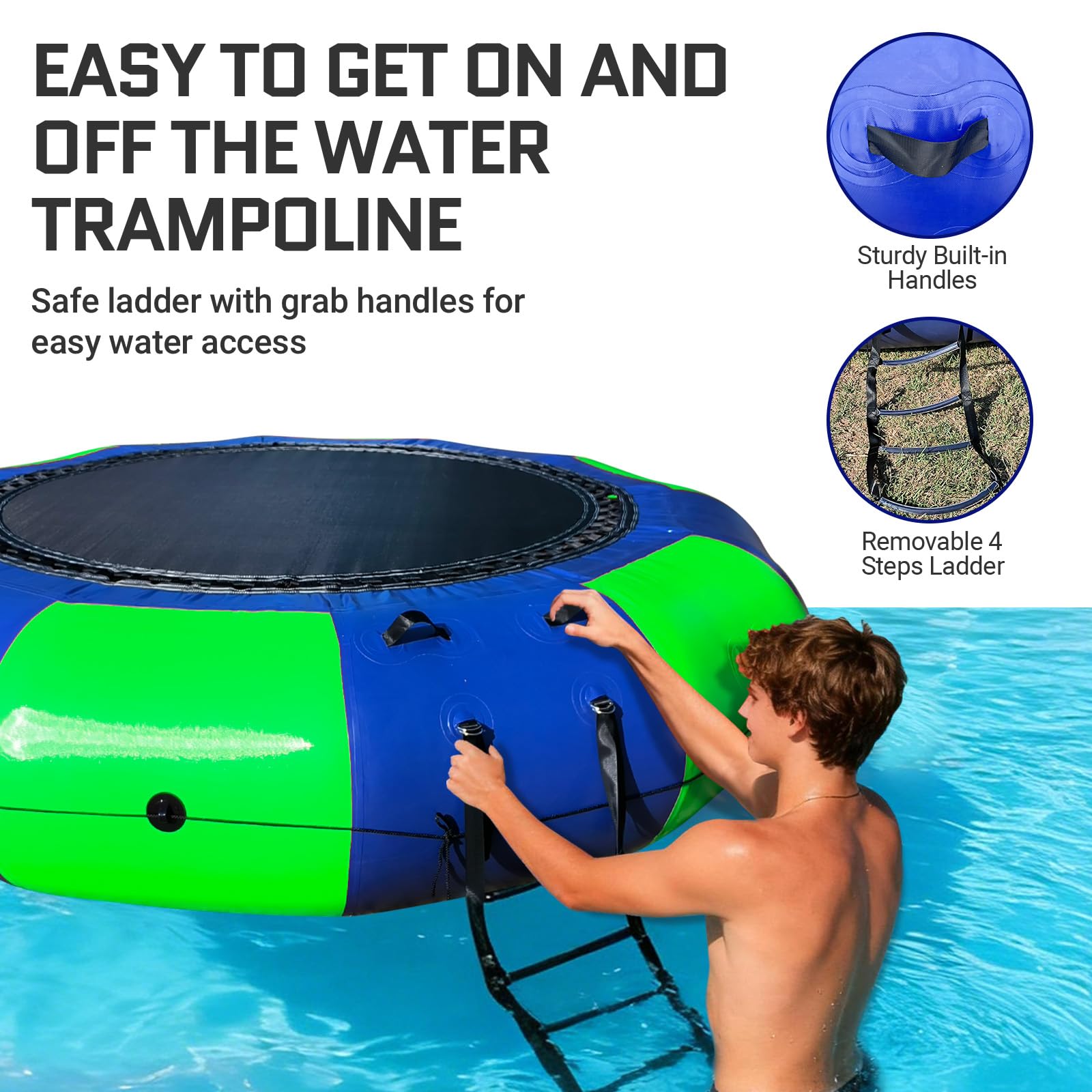 Inflatable Water Trampoline 10Ft Recreational Water Bouncer with Rope Ladder for Lake, Pools