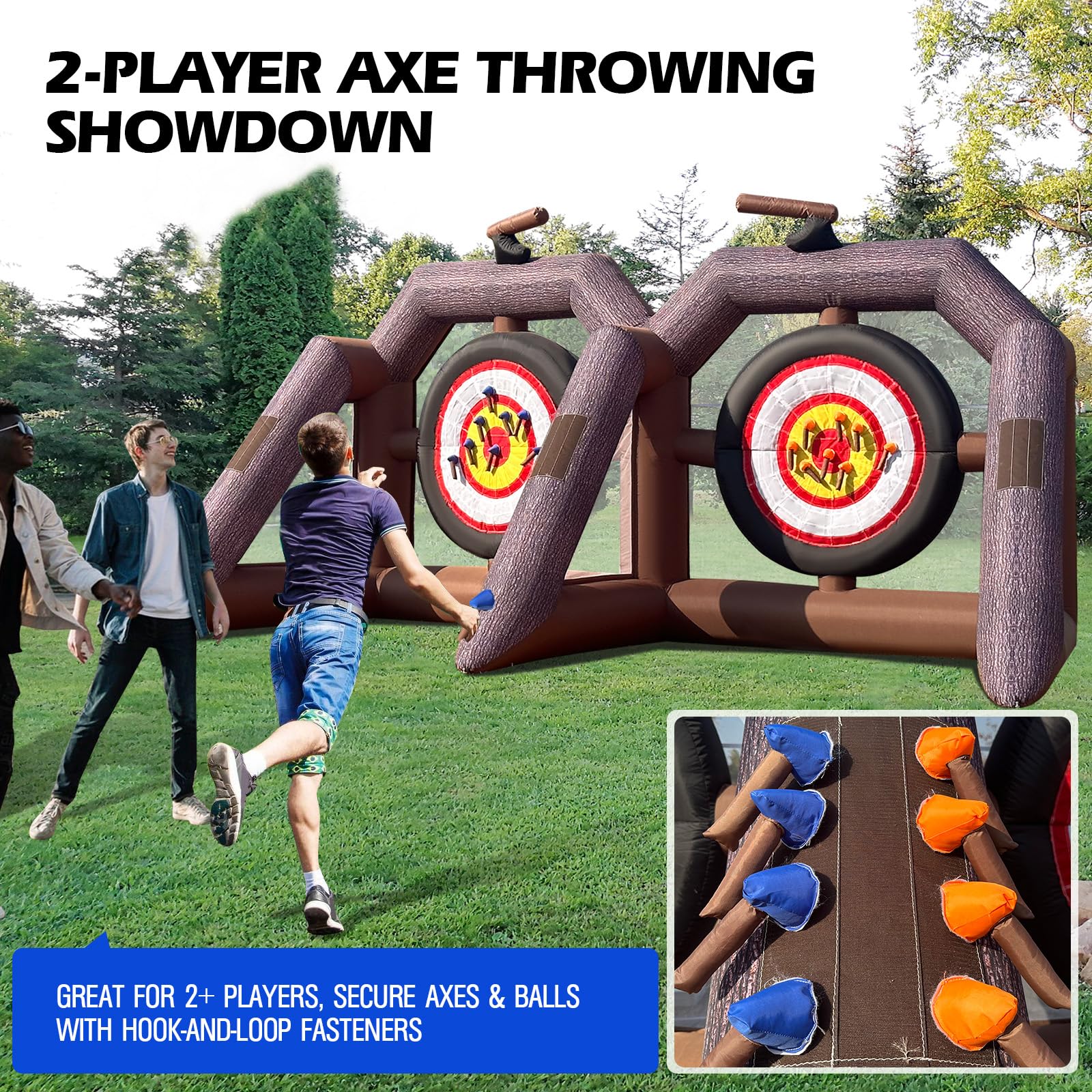Inflatable Axe Throwing Game Inflatable Ball Toss Target Dart Board with 16 Axes+8 Balls