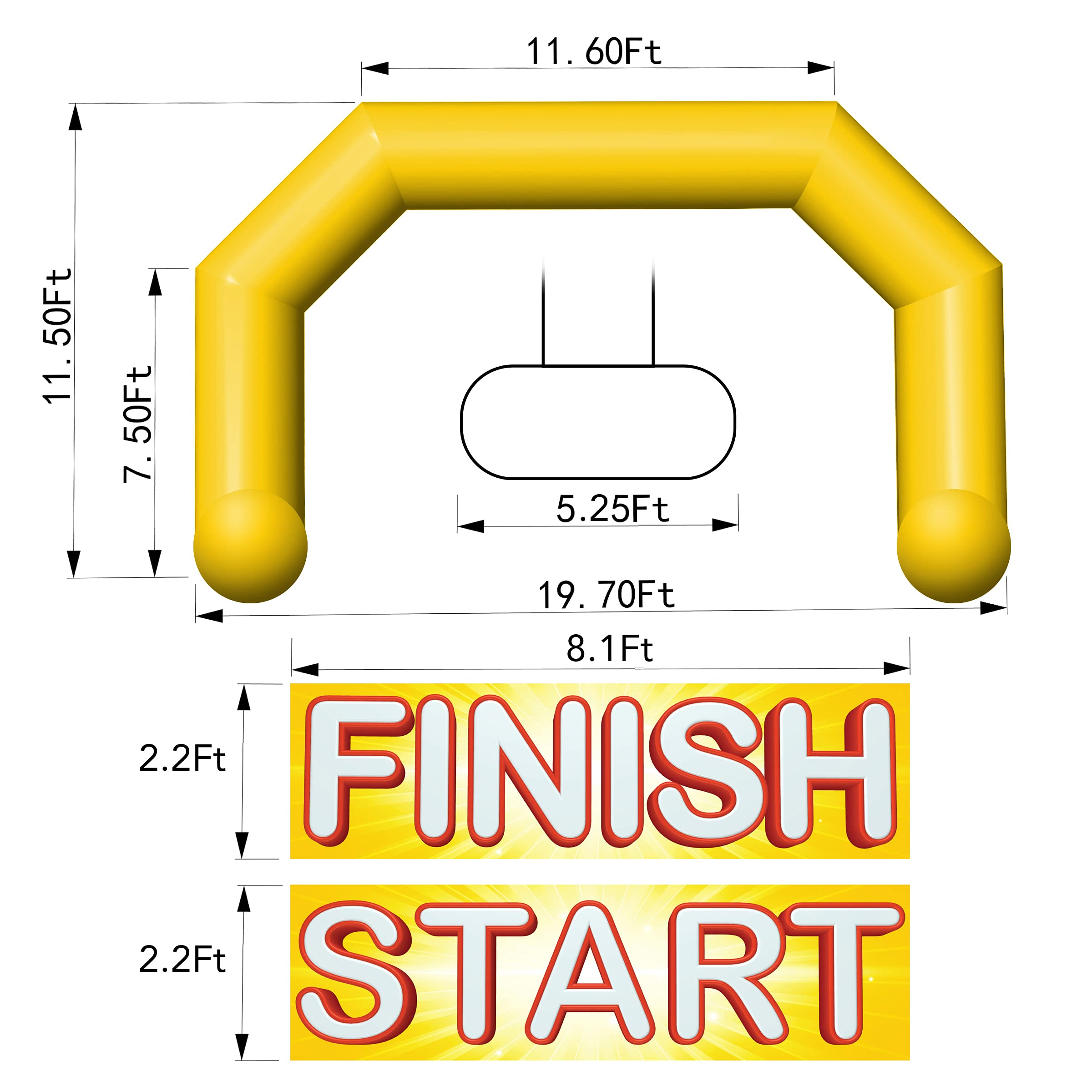 20Ft Inflatable Arch with Start Finish Banner and T-Shaped Base for Races and Events