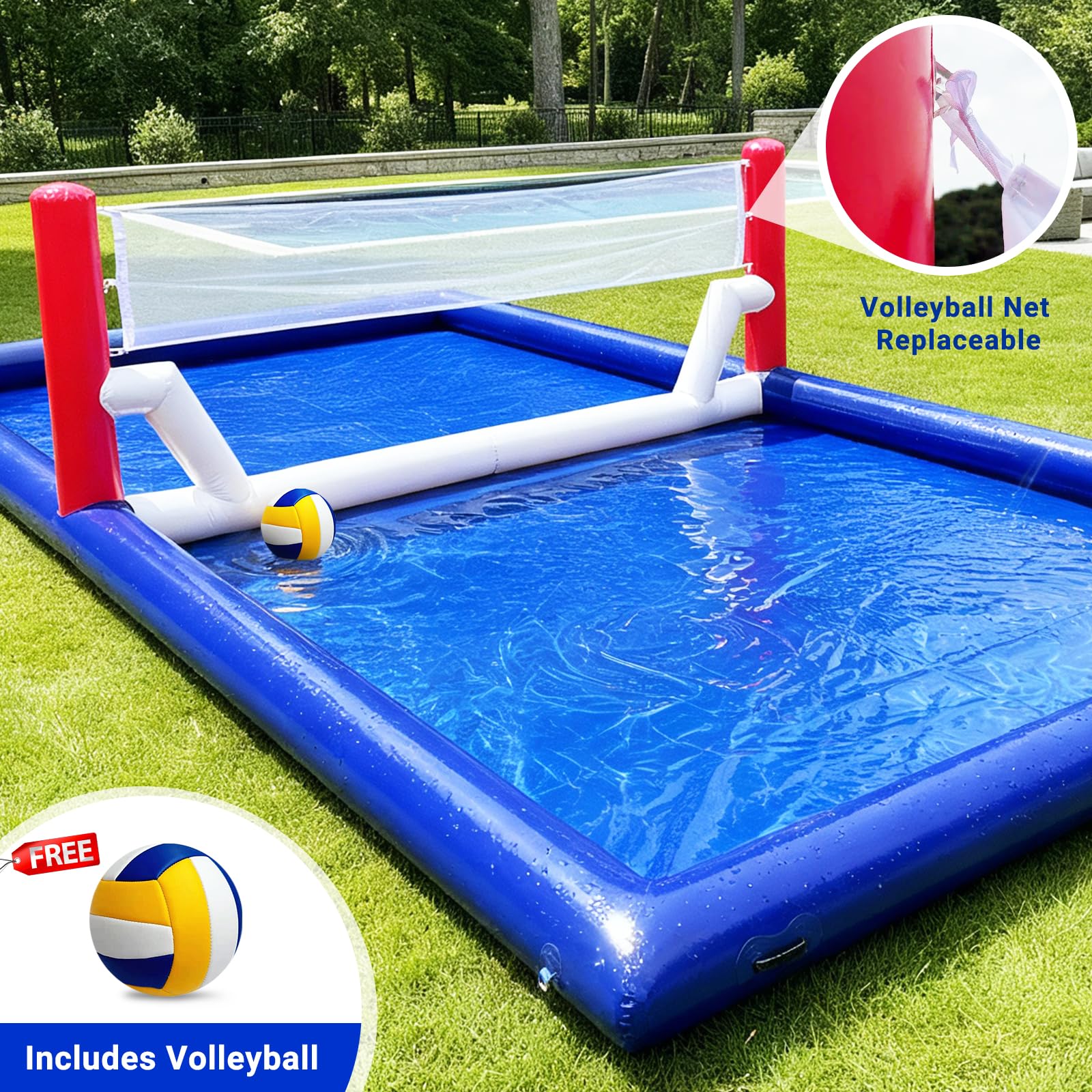 Inflatable Volleyball Court 30Ft with Air Pump & Volleyball, Commercial Grade PVC Volleyball Pool Field