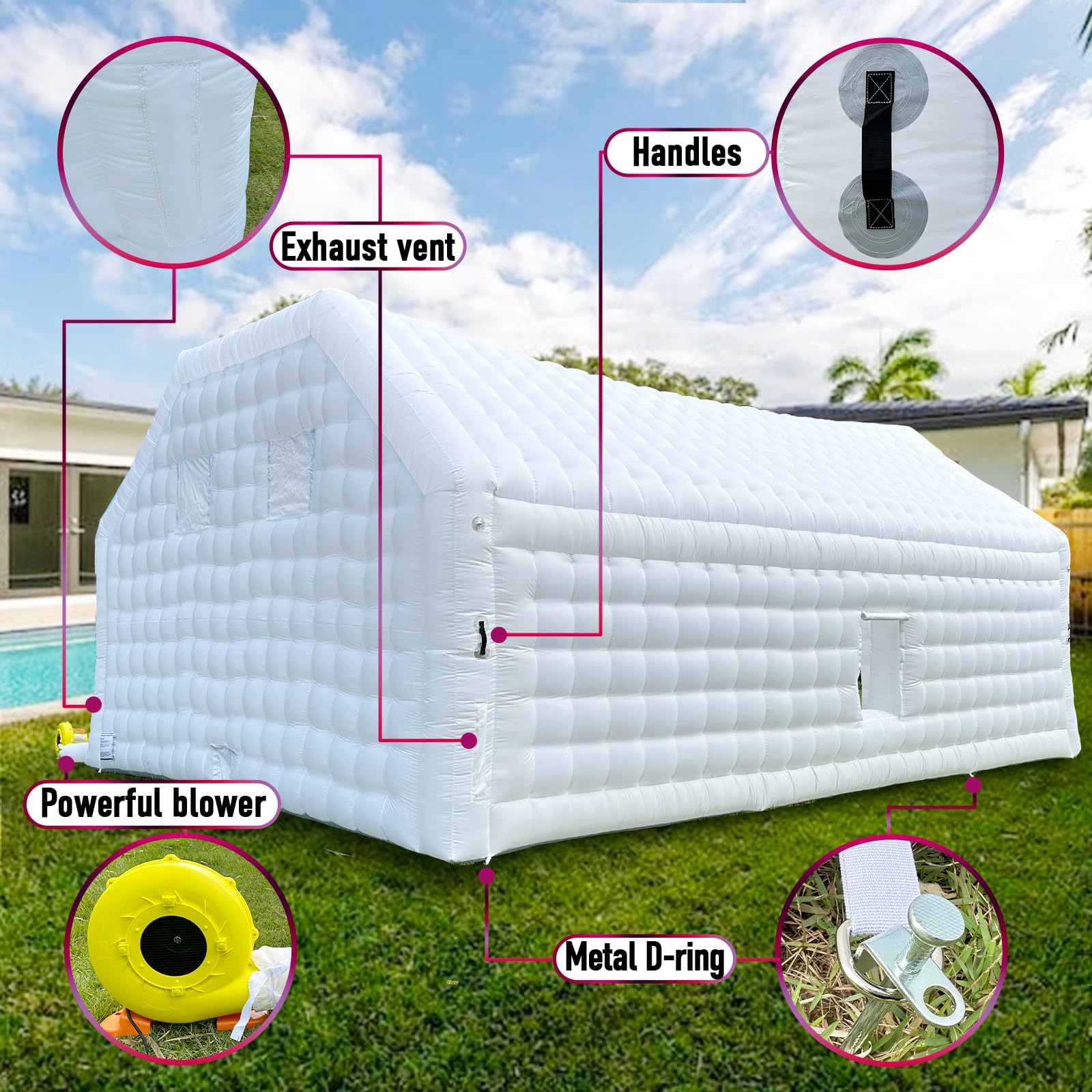 Outdoor Large 30x20x13Ft White Inflatable Night Club Disco Cube Gazebo Event House Portable Inflatable Party Tent for Parties, Shows, Events, and Commercial Use