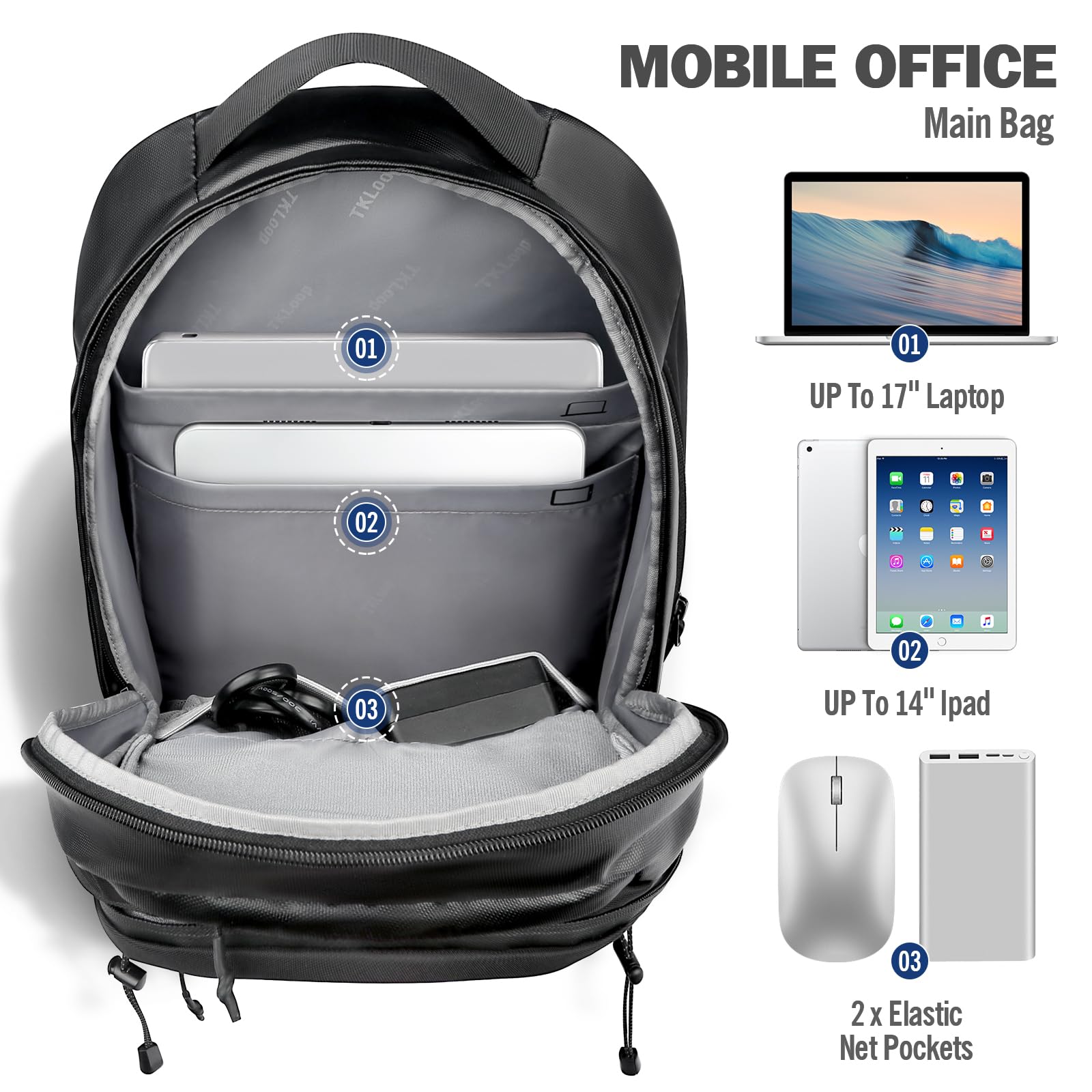 24L Travel Backpack with 17 Inch Laptop Sleeve Waterproof Daypack