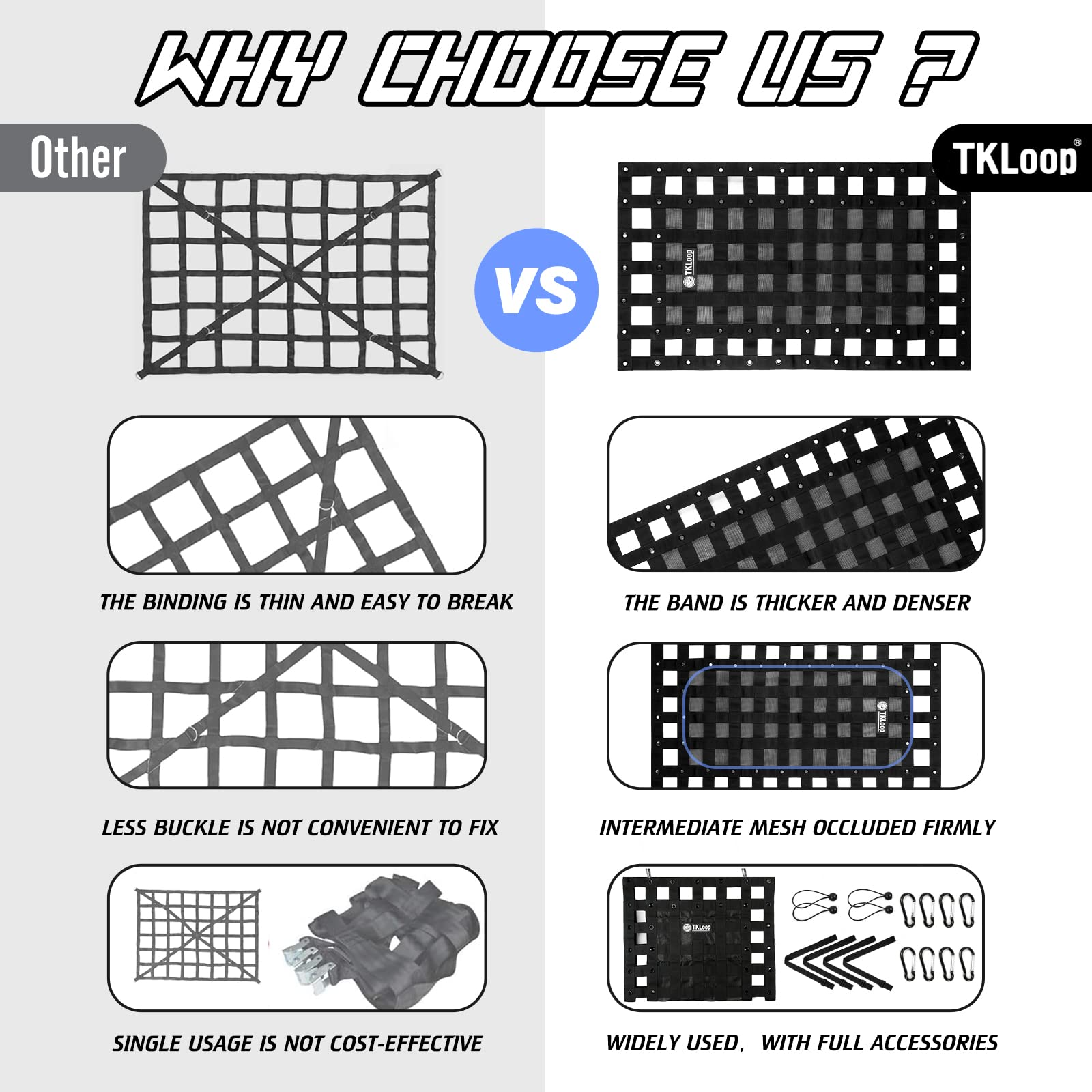 TKLoop Heavy Duty Cargo Net 2.3' x 3.9' with Cam Buckles & Elastic Ropes for Pickup Truck Bed,SUV