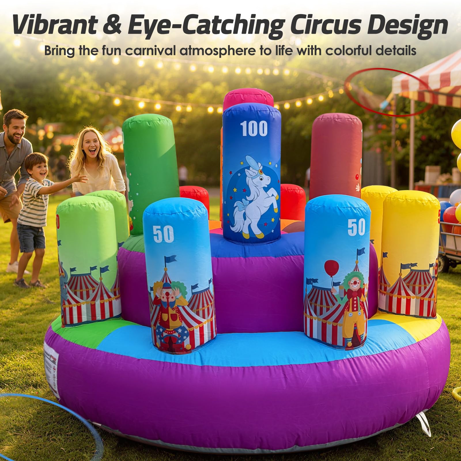 Inflatable Ring Toss Carnival Game 6.6x4.5Ft with Scoring Targets – Portable Party Game for Kids & Families