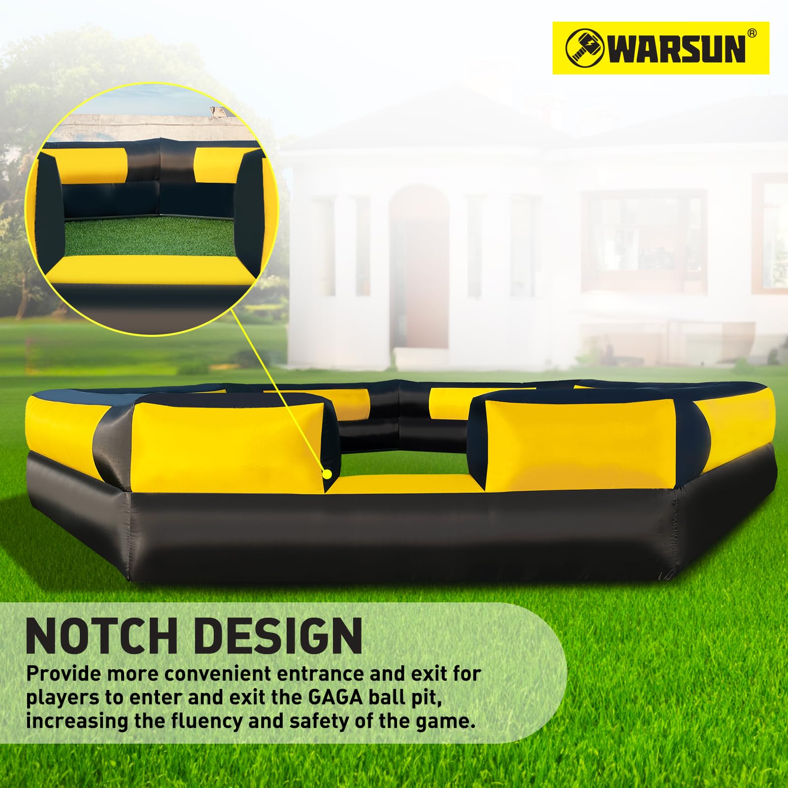 WARSUN Portable 20ft Gaga Ball Pit Inflatable Gaga ball Court-Yellow &Black