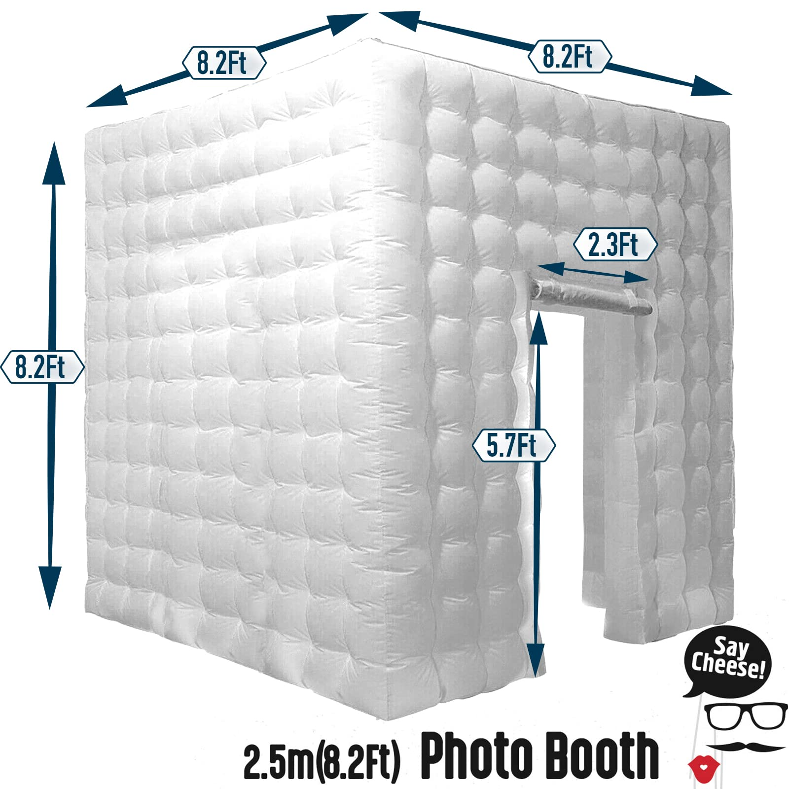 8.2Ft LED Inflatable Photo Booth White Backdrop Tent - 16 Color Changing Lights for Events
