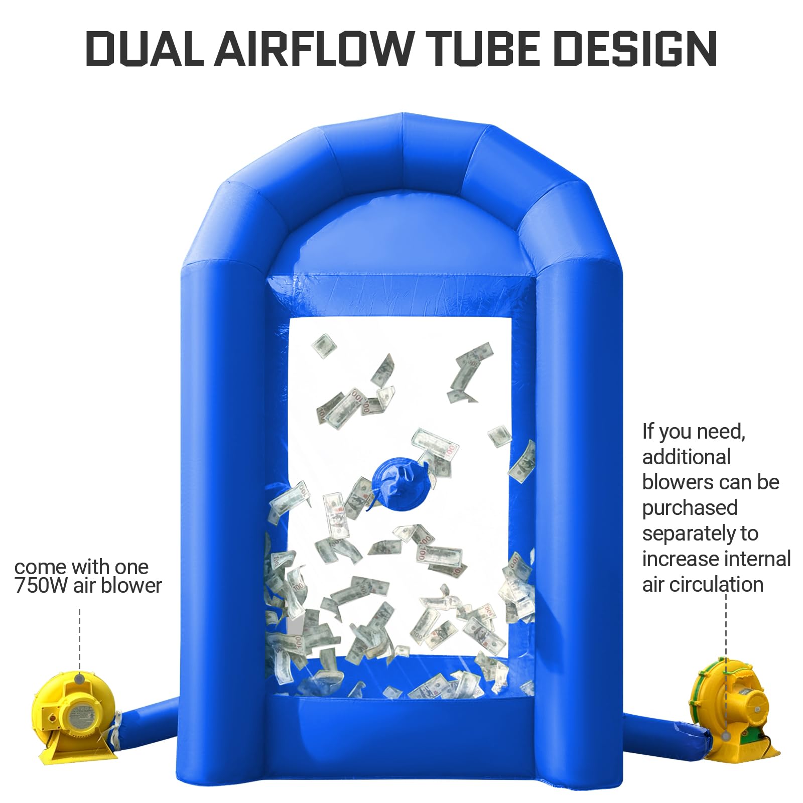 Inflatable Cash Cube Booth 5.2x5.2x8.2FT – Money Grab Machine with Blowers for Parties, Promotions & Events