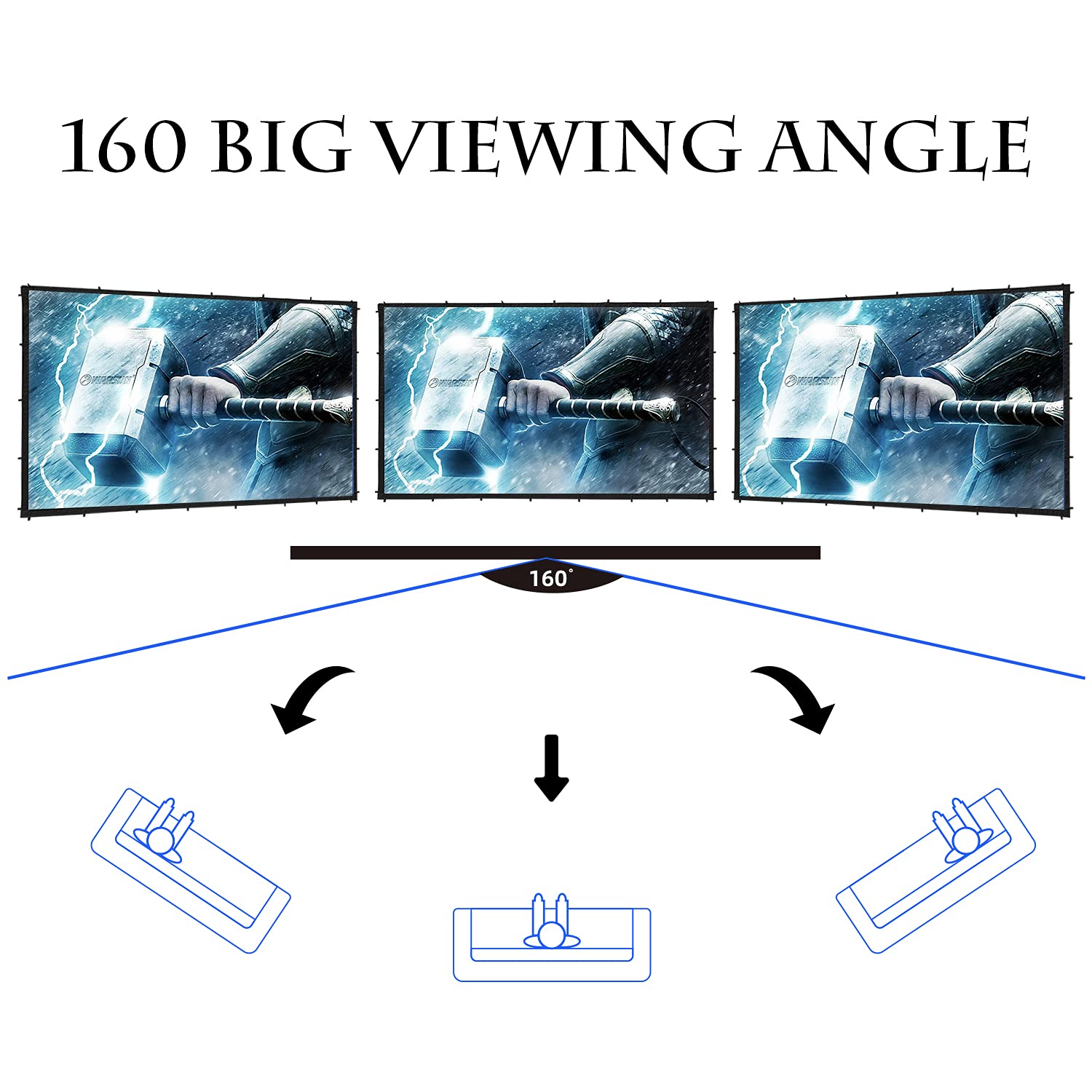 WARSUN Portable Movie Screen 120 Inch Projection Screen 16:9 HD Support Double Sided Projection, Movie Screen for Home Theater Outdoor Indoor
