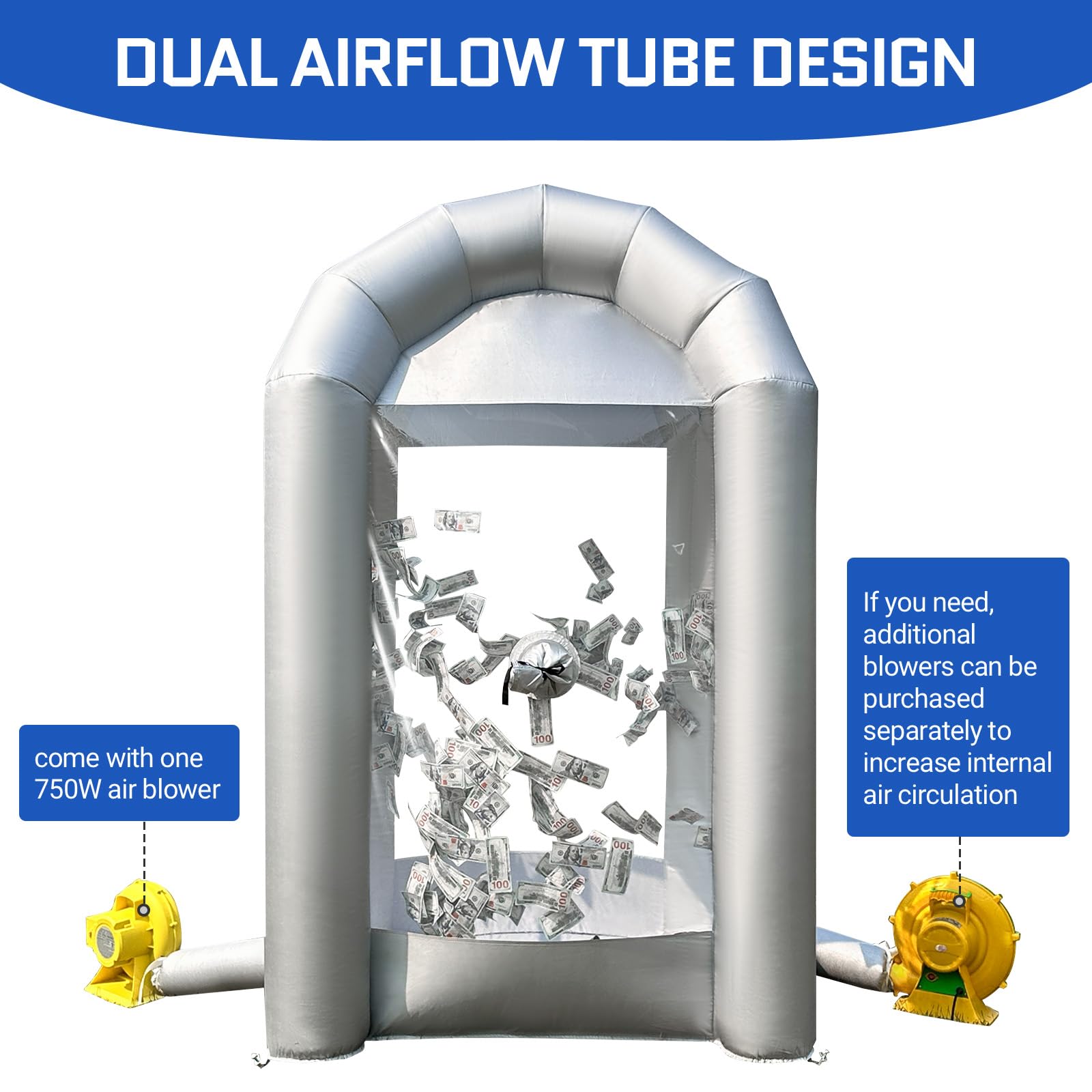 Inflatable Cash Cube Booth 5.2x5.2x8.2FT with Built-in Blower,Inflatable Money Grab Machine Booth for Party Business Advertising Promotions