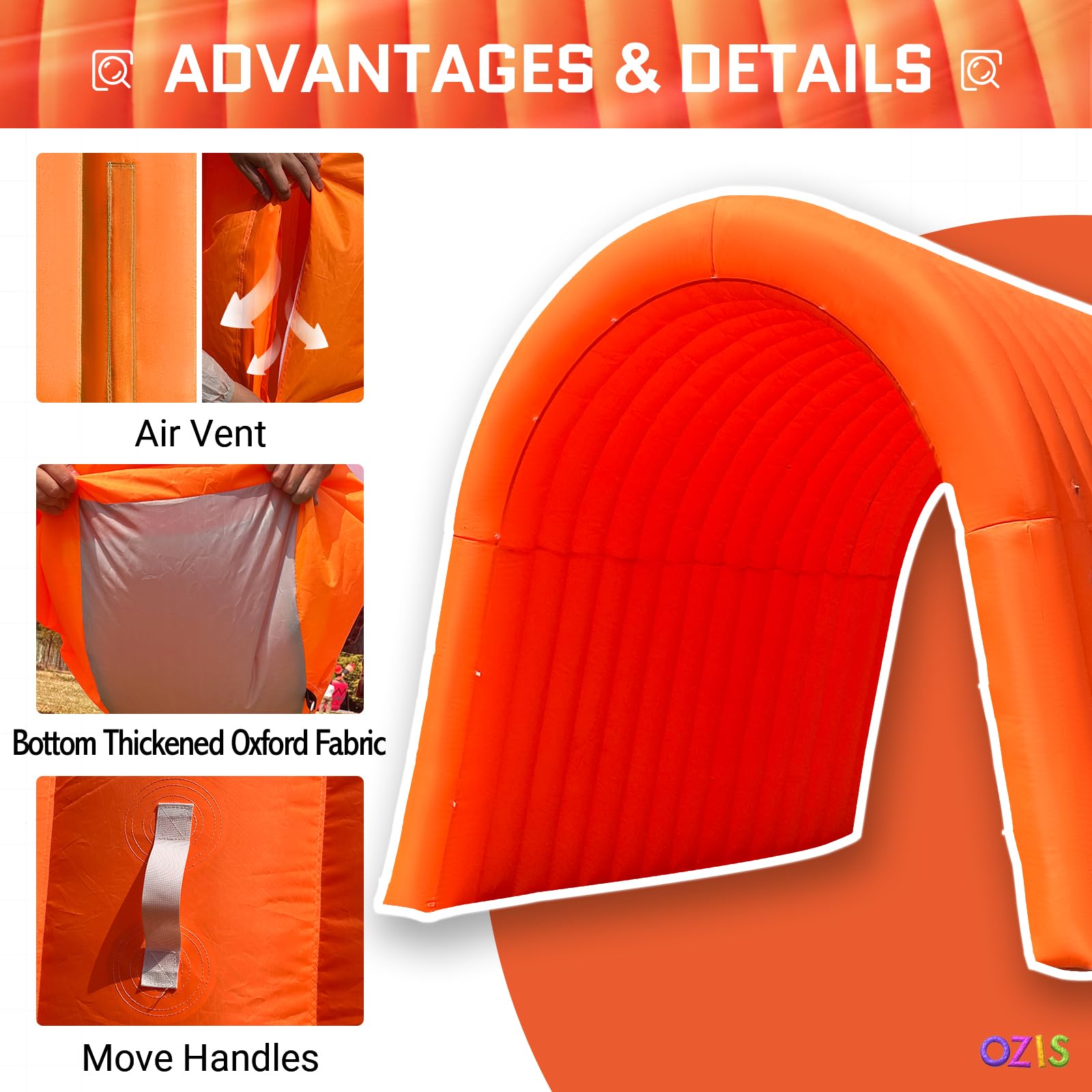 OZIS Inflatable Tunnel Sports Tunnel Entrance with Installed Blower Orange 16x10x10ft